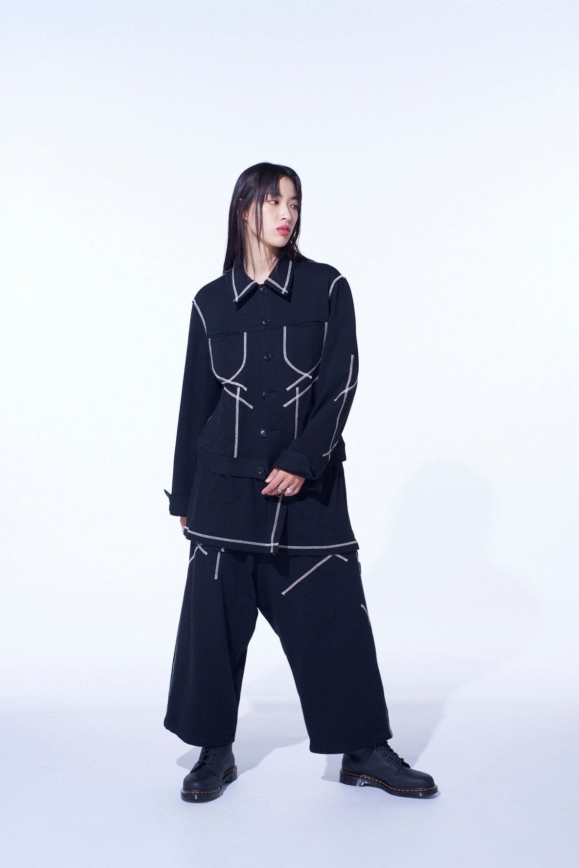 FRENCH TERRY RANDOM STITCH TRUCKER JACKET