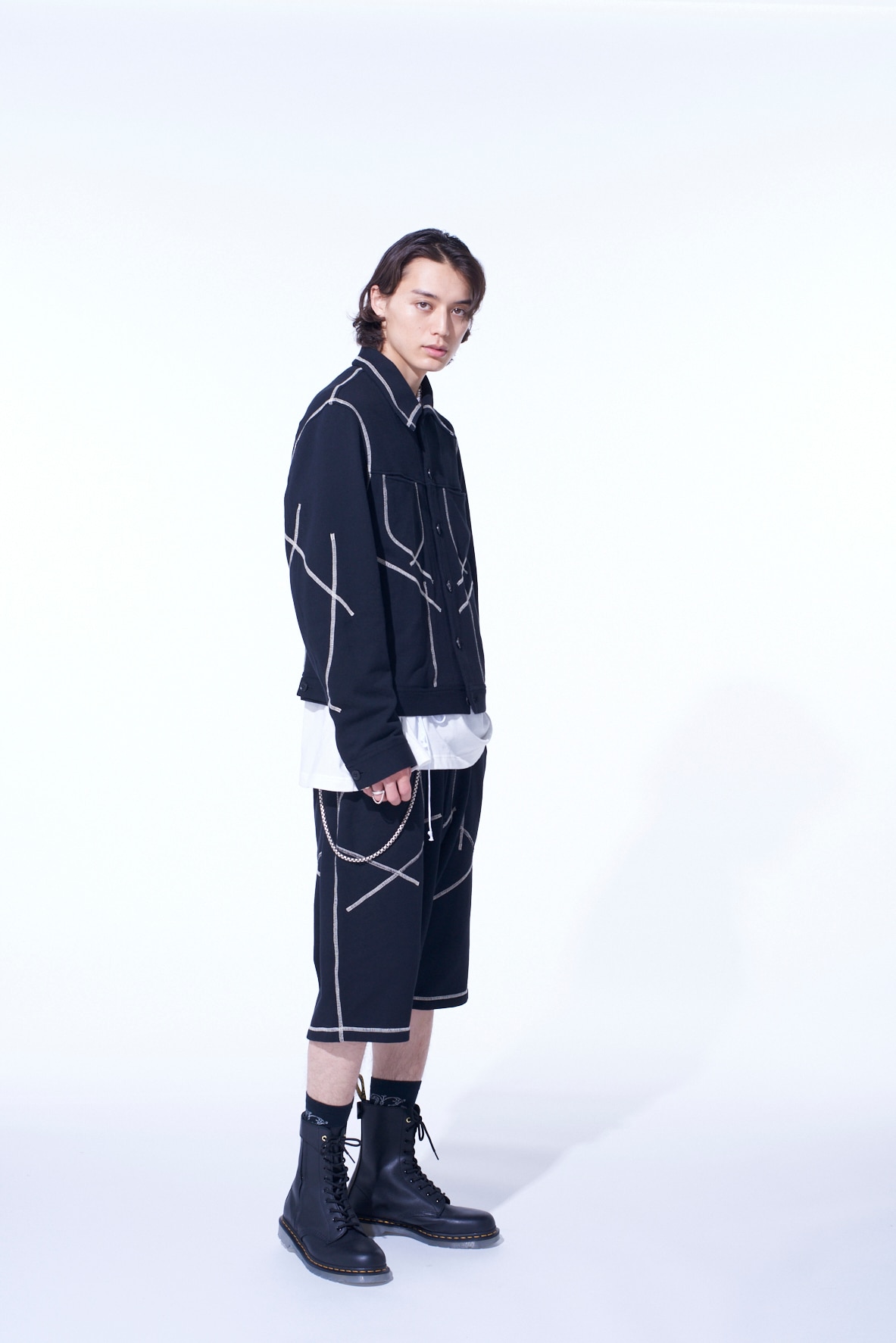 FRENCH TERRY RANDOM STITCH TRUCKER JACKET