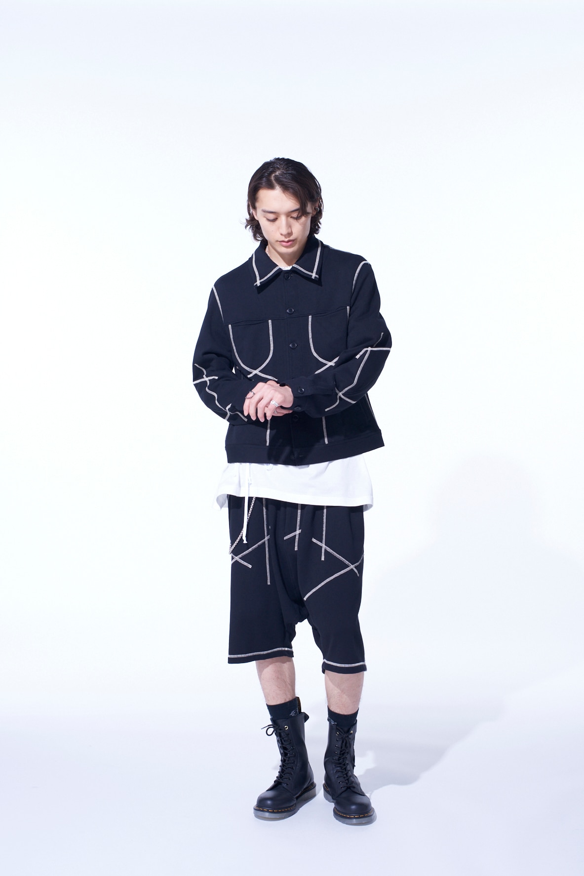 FRENCH TERRY RANDOM STITCH TRUCKER JACKET