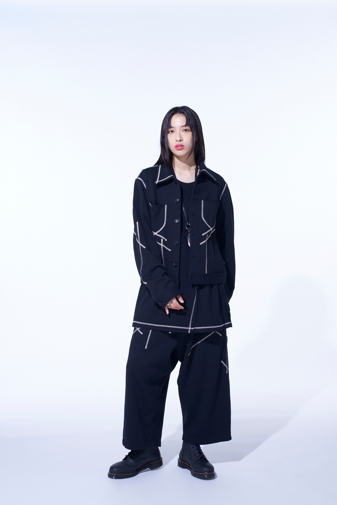 FRENCH TERRY RANDOM STITCH TRUCKER JACKET