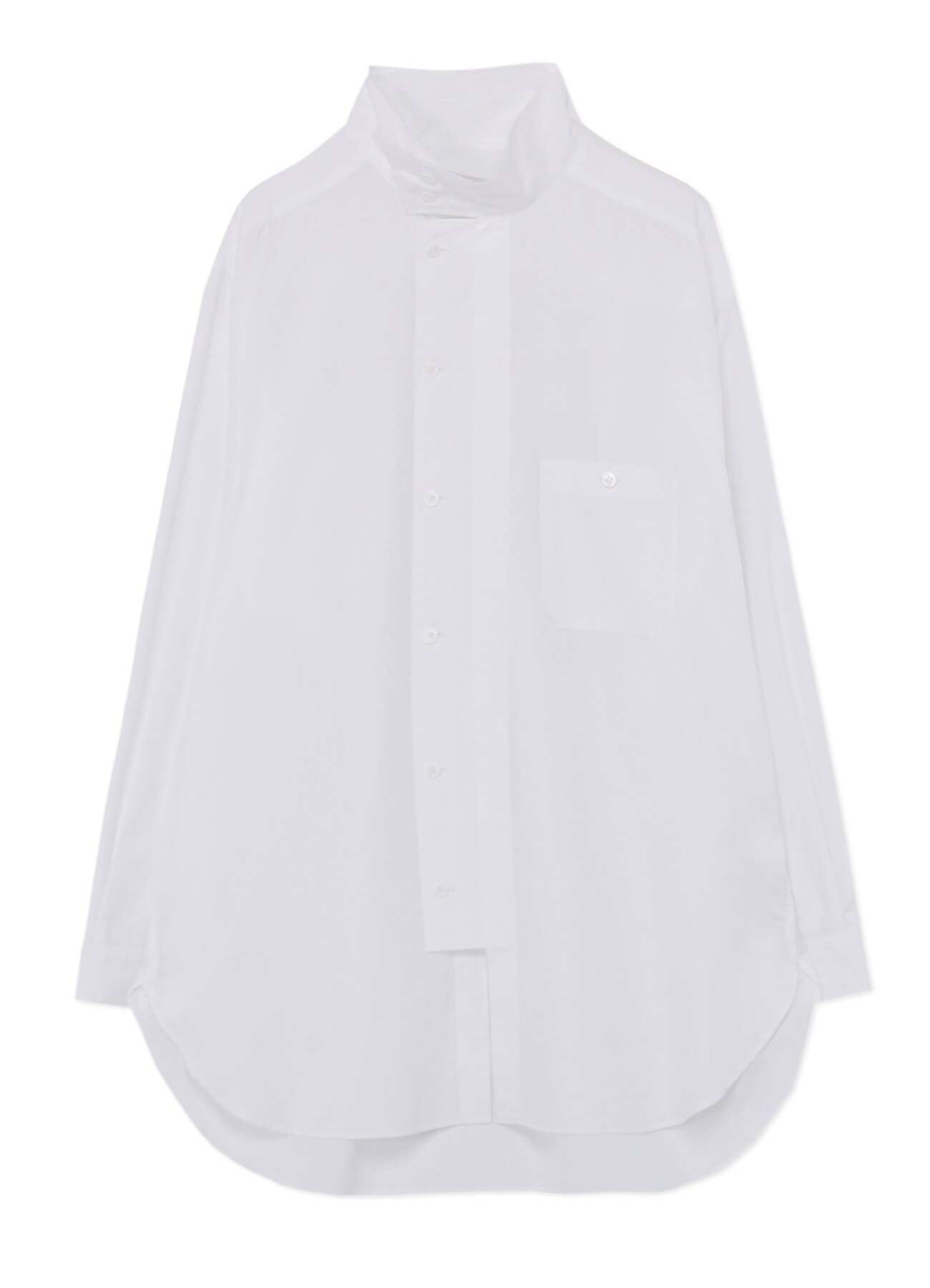 COTTON BROAD CLOTH STAND COLLAR SHIRT WITH DESIGN PLACKET(M White