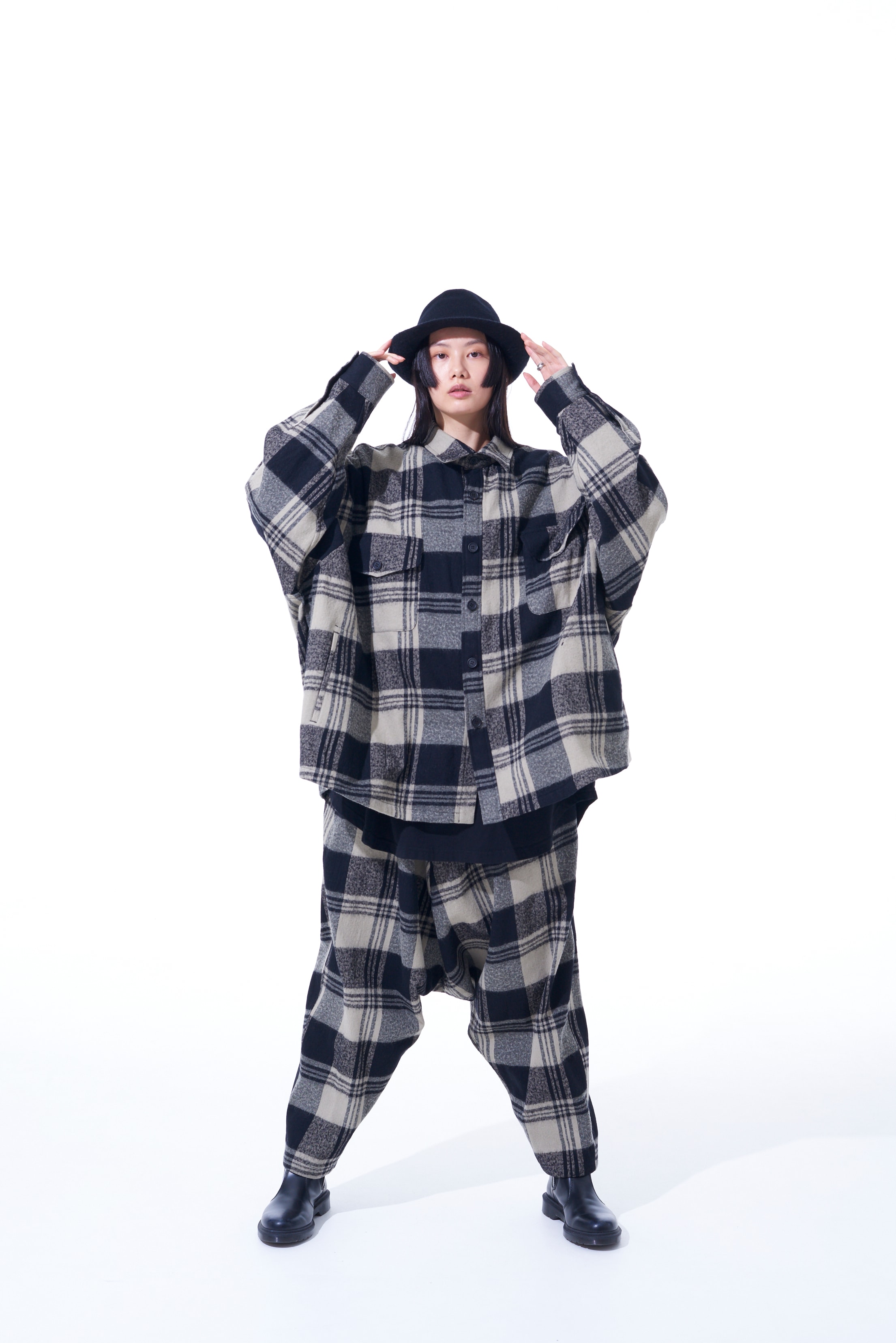 SHRUNKEN CHECK TWILL CPO SHIRTS(M Black): S'YTE｜THE SHOP YOHJI