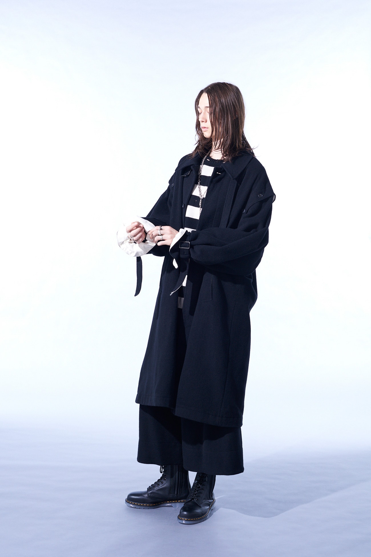 W/TOP MOSSA FLY FRONT LONG COAT WITH REMOVABLE SLEEVES