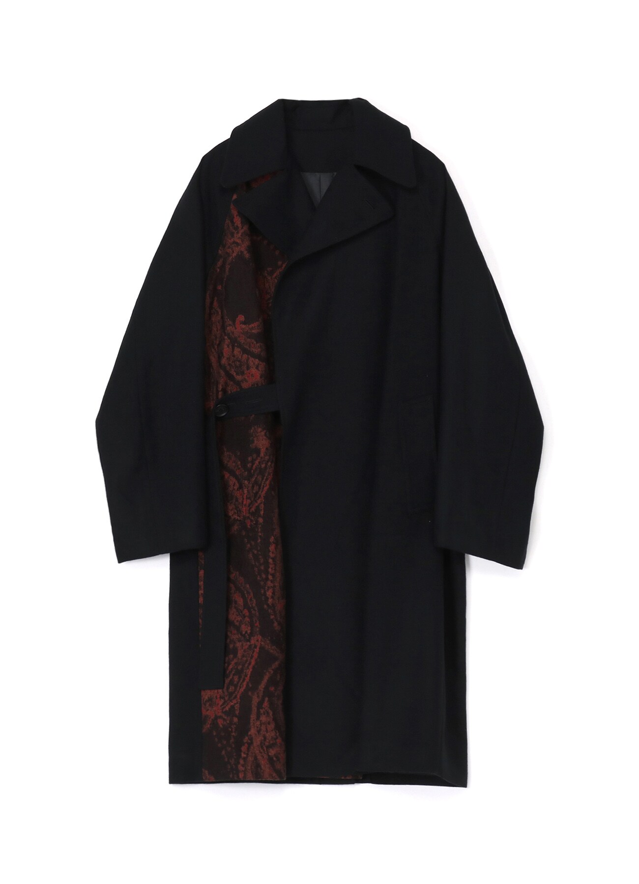 BLENDED ETERMINE TIE-LOCKEN COAT WITH FABRIC SWITCH DESIGN ON RIGHT FRONT