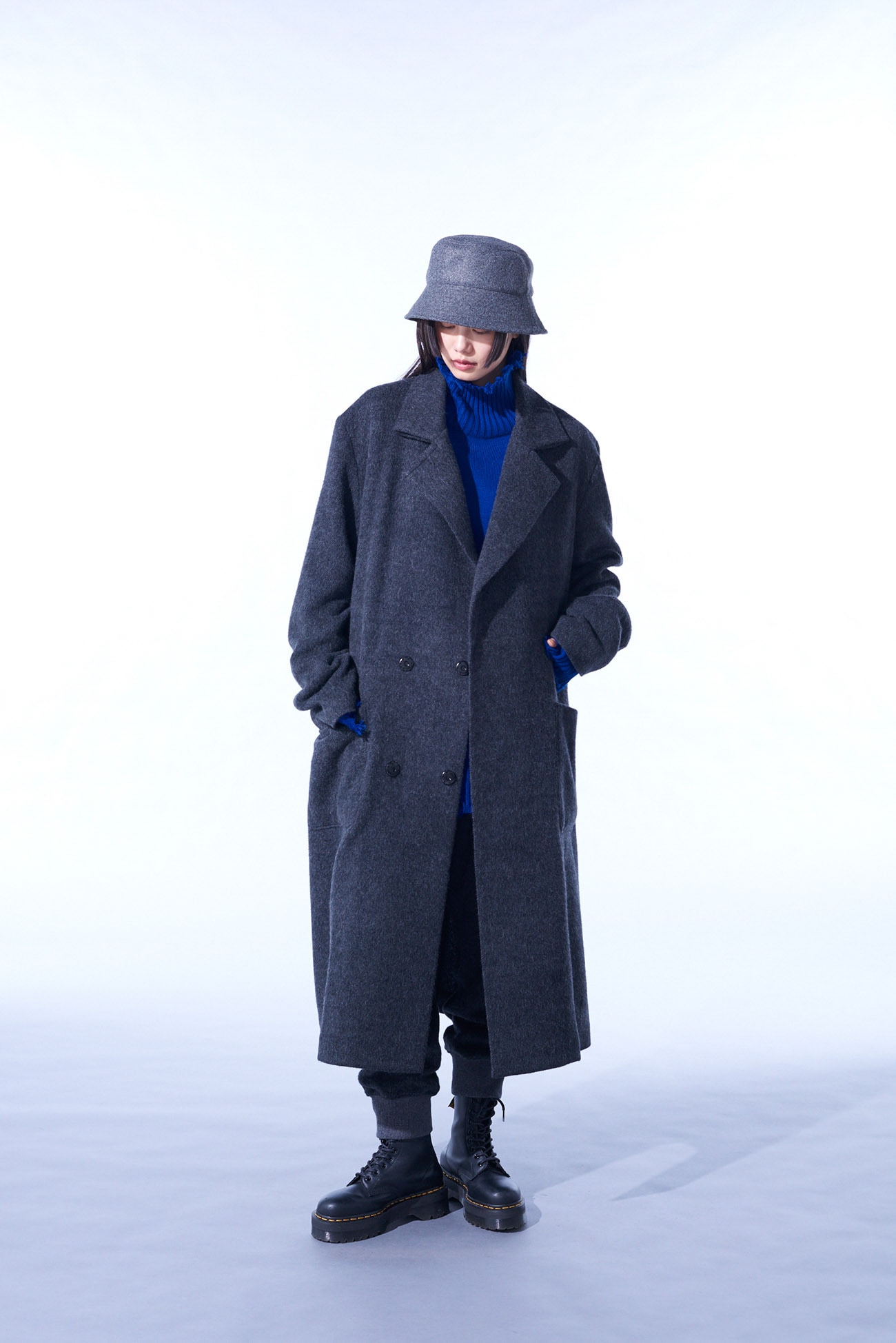 ECO WOOL BEAVER DOUBLE-BREASTED SNAP BUTTON LONG COAT