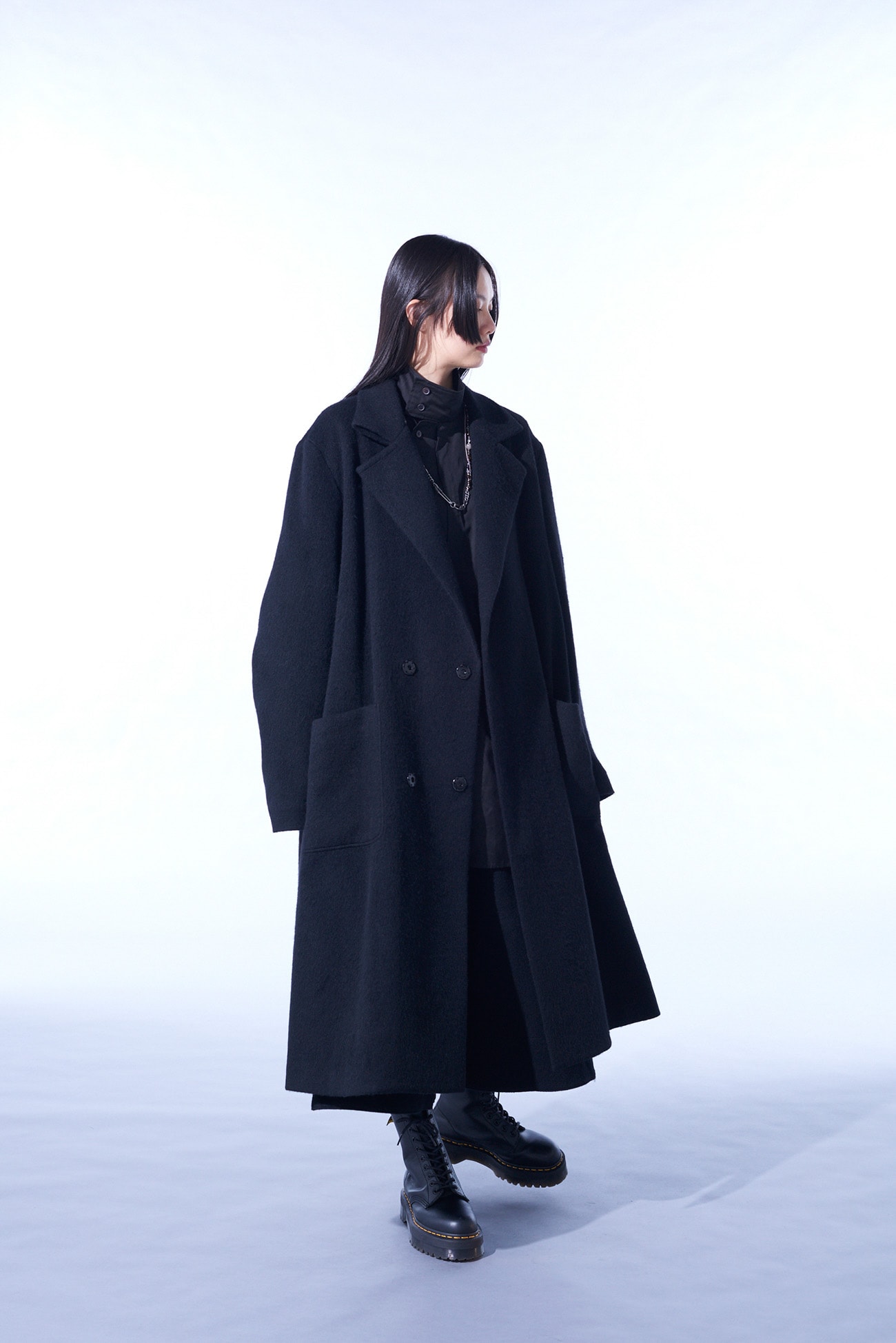 ECO WOOL BEAVER DOUBLE-BREASTED SNAP BUTTON LONG COAT