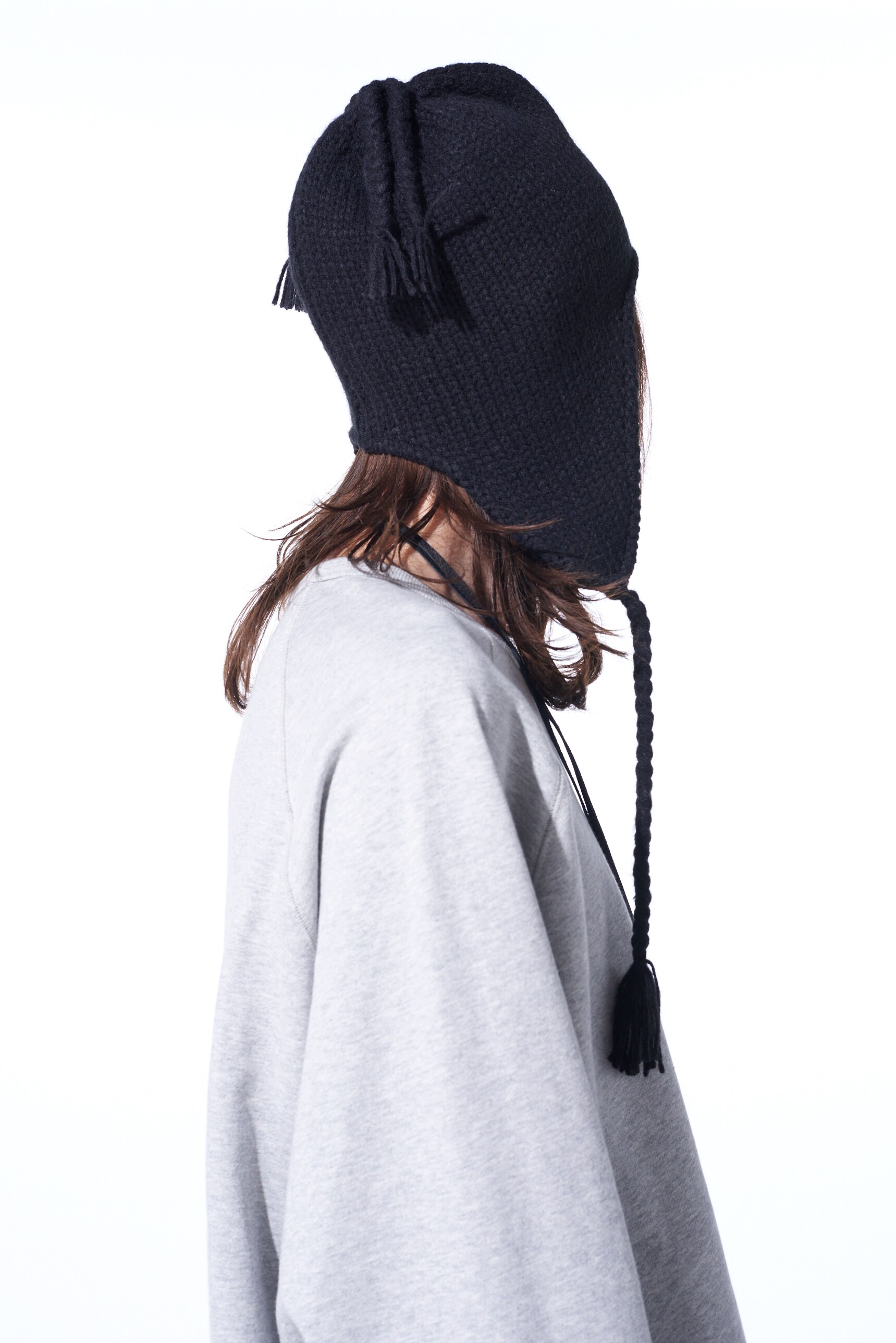 KNIT BEANIE WITH FRINGED EARPIECES