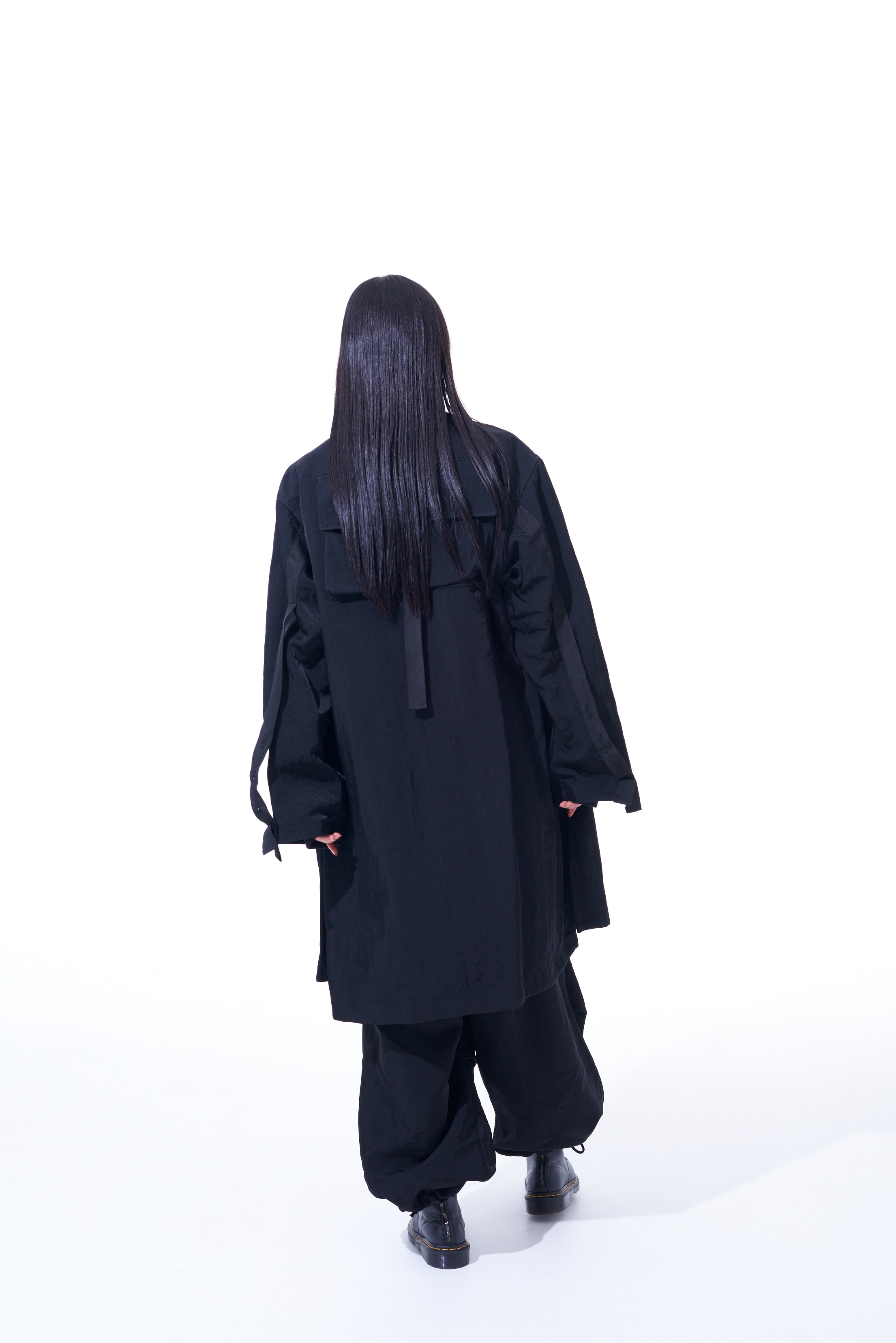 WASHED HIGH-DENSITY NYLON TWILL LONG JACKET WITH MULTIPLE POCKETS 