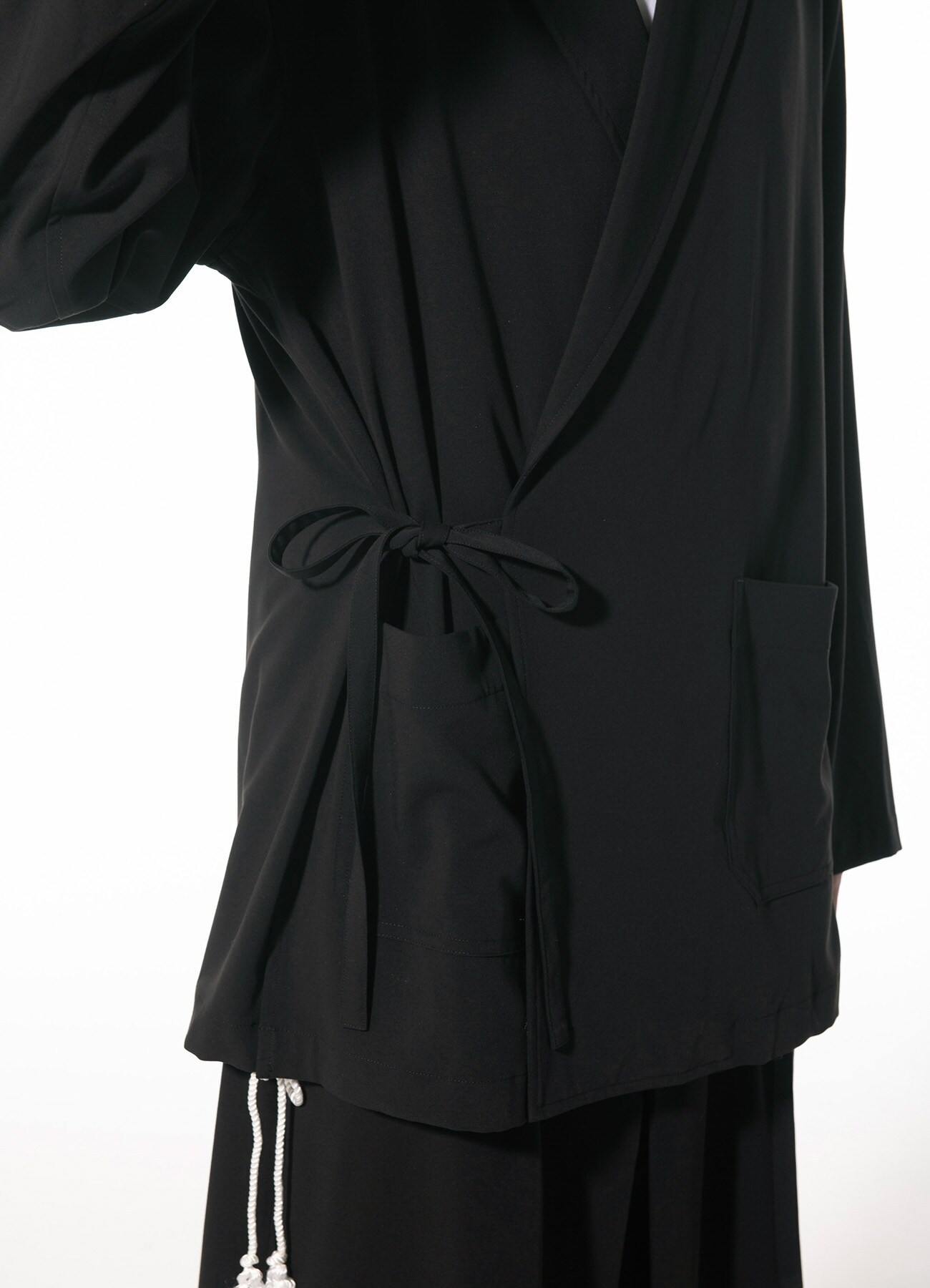 PE/RAYON GABARDINE STRETCH WRAP HAORI TAILORED JACKET(M Black): S