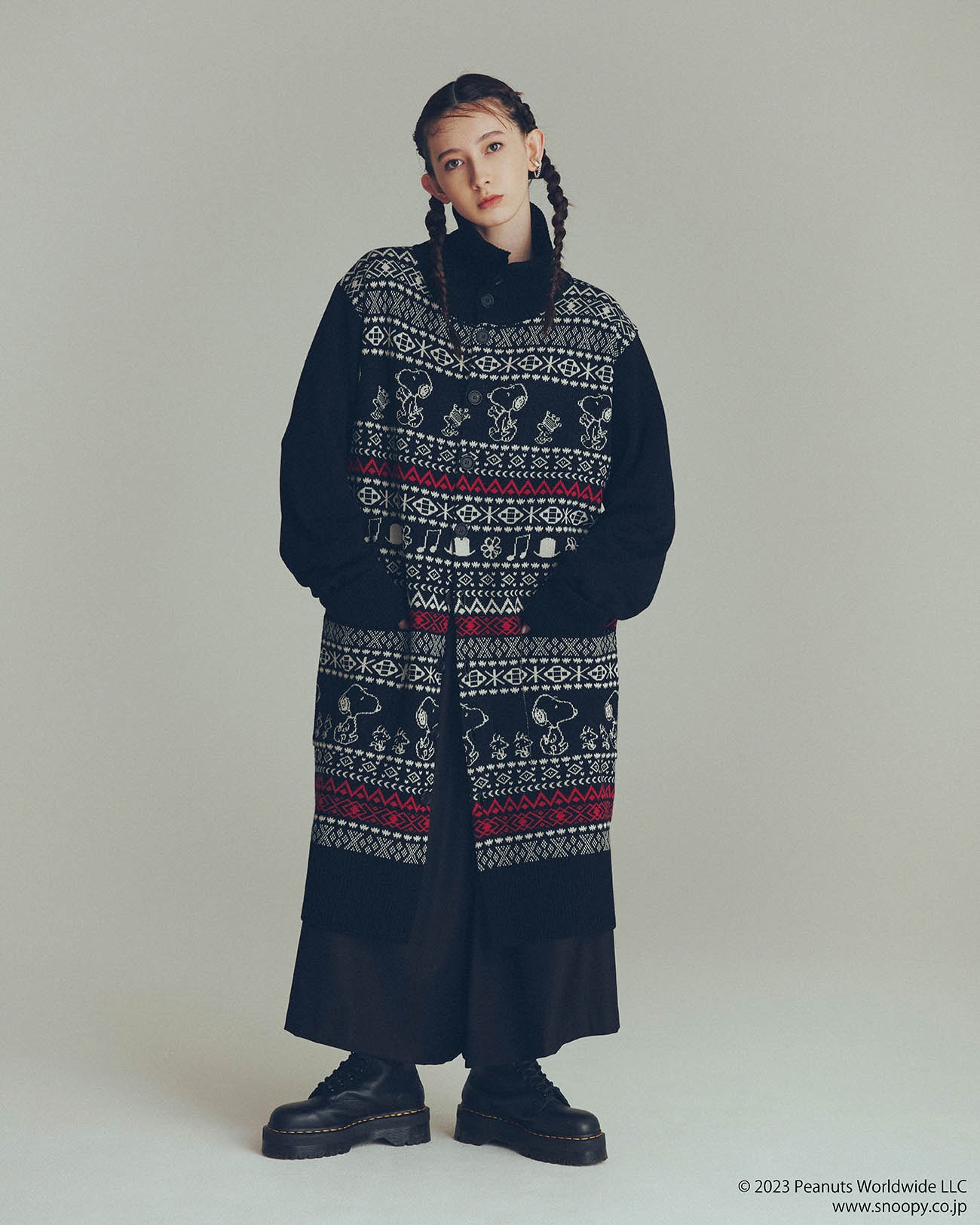 S'YTE x PEANUTS BULKY WOOL UNIQUE NORDIC PATTERN LONG CARDIGAN
