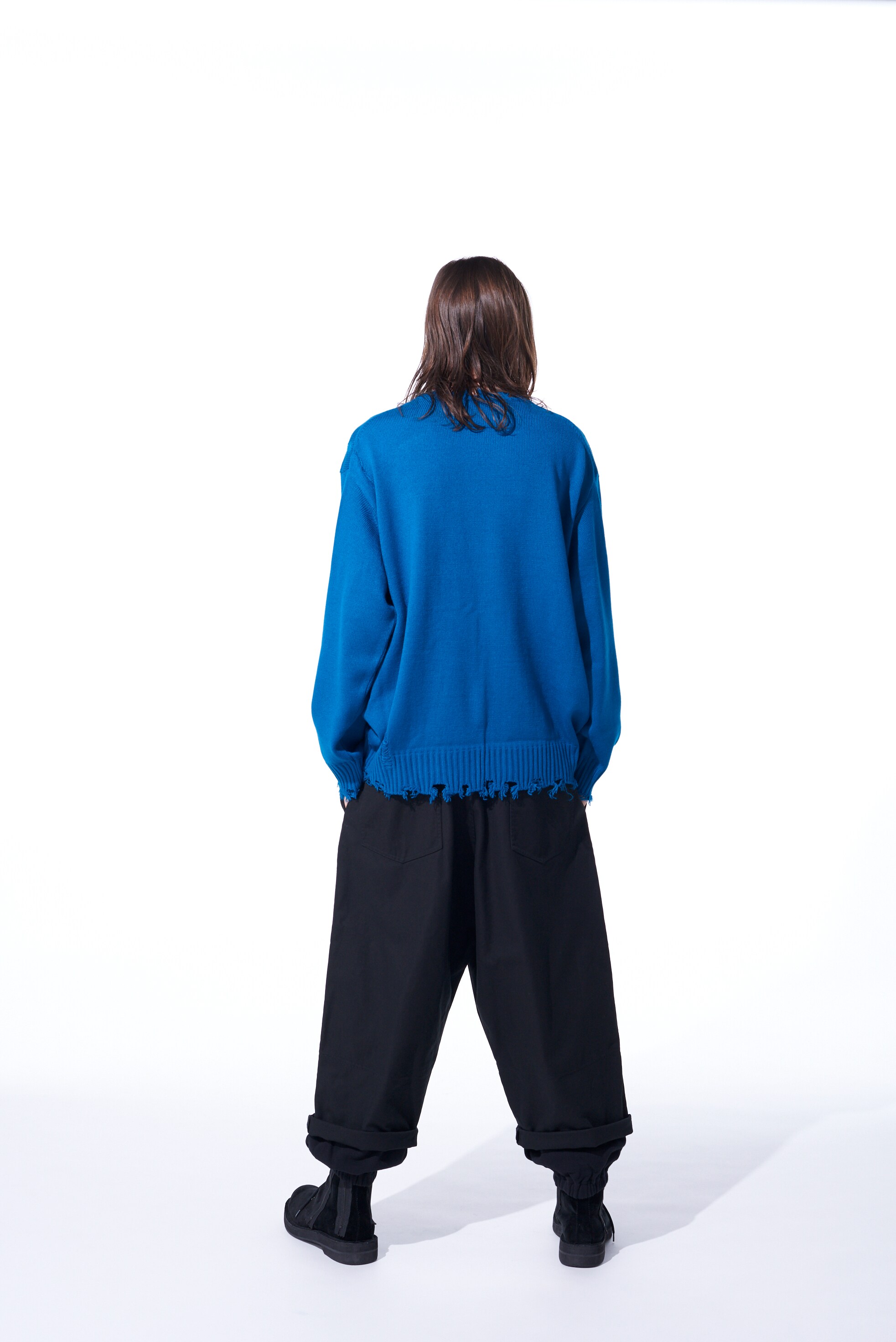 7G BULKY WOOL DAMAGE ROUND NECK PULLOVER(M Marine blue): S'YTE ...