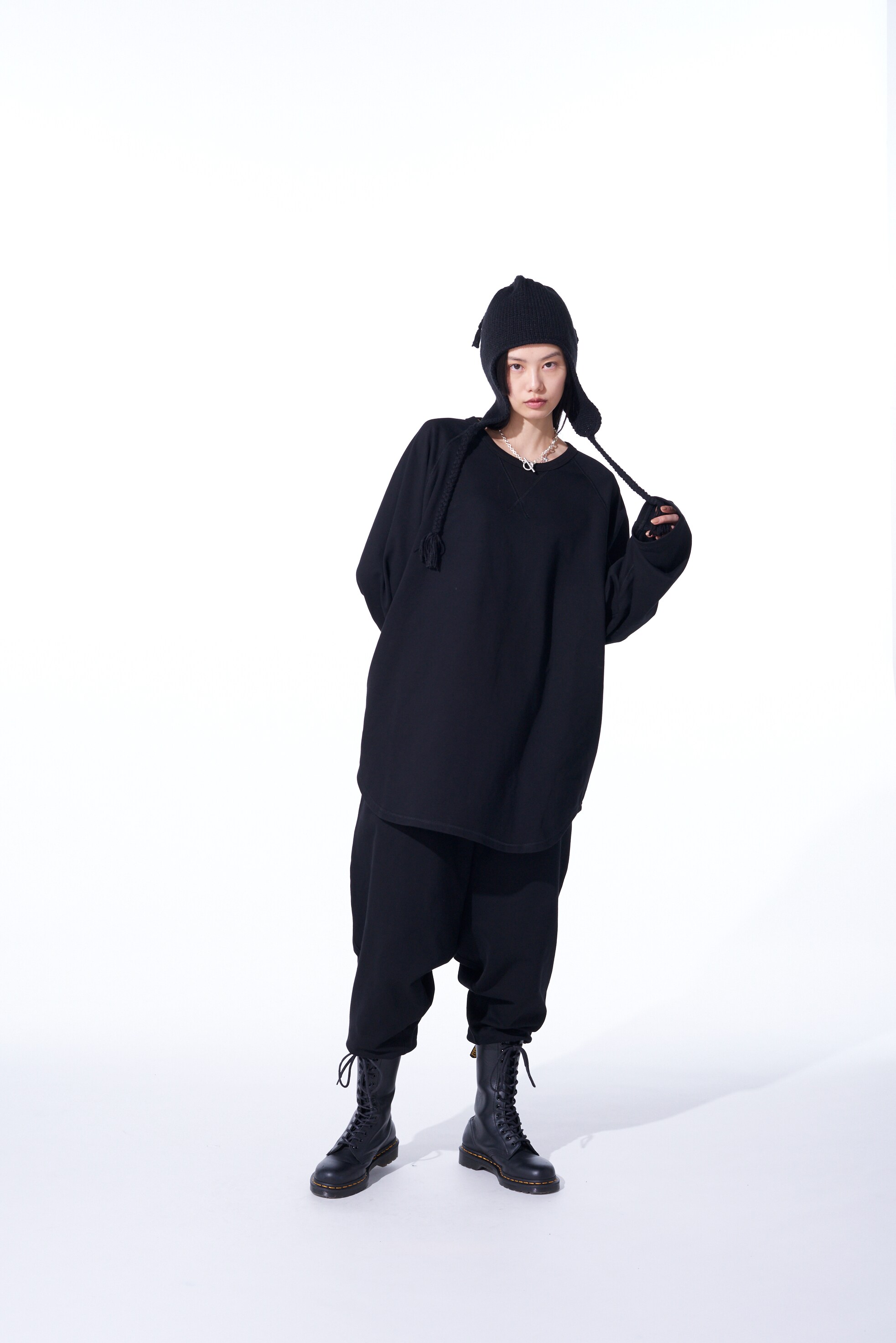 COTTON FLEECE HEM RIB BALLOON SARUEL PANTS(M Black): S'YTE｜THE