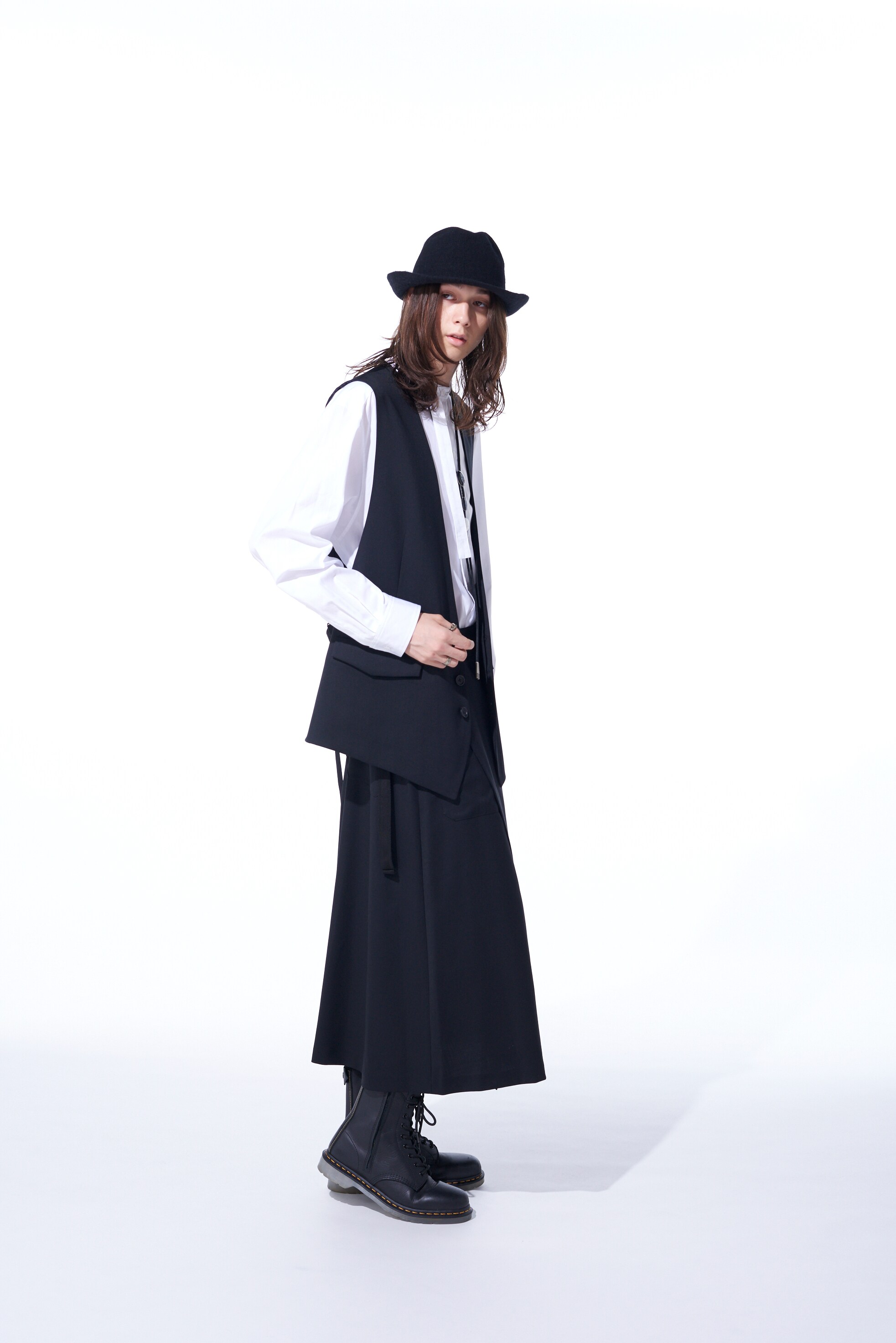 T/W GABARDINE WRAP SKIRT WITH ADJUSTABLE WAIST BELT(M Black): S