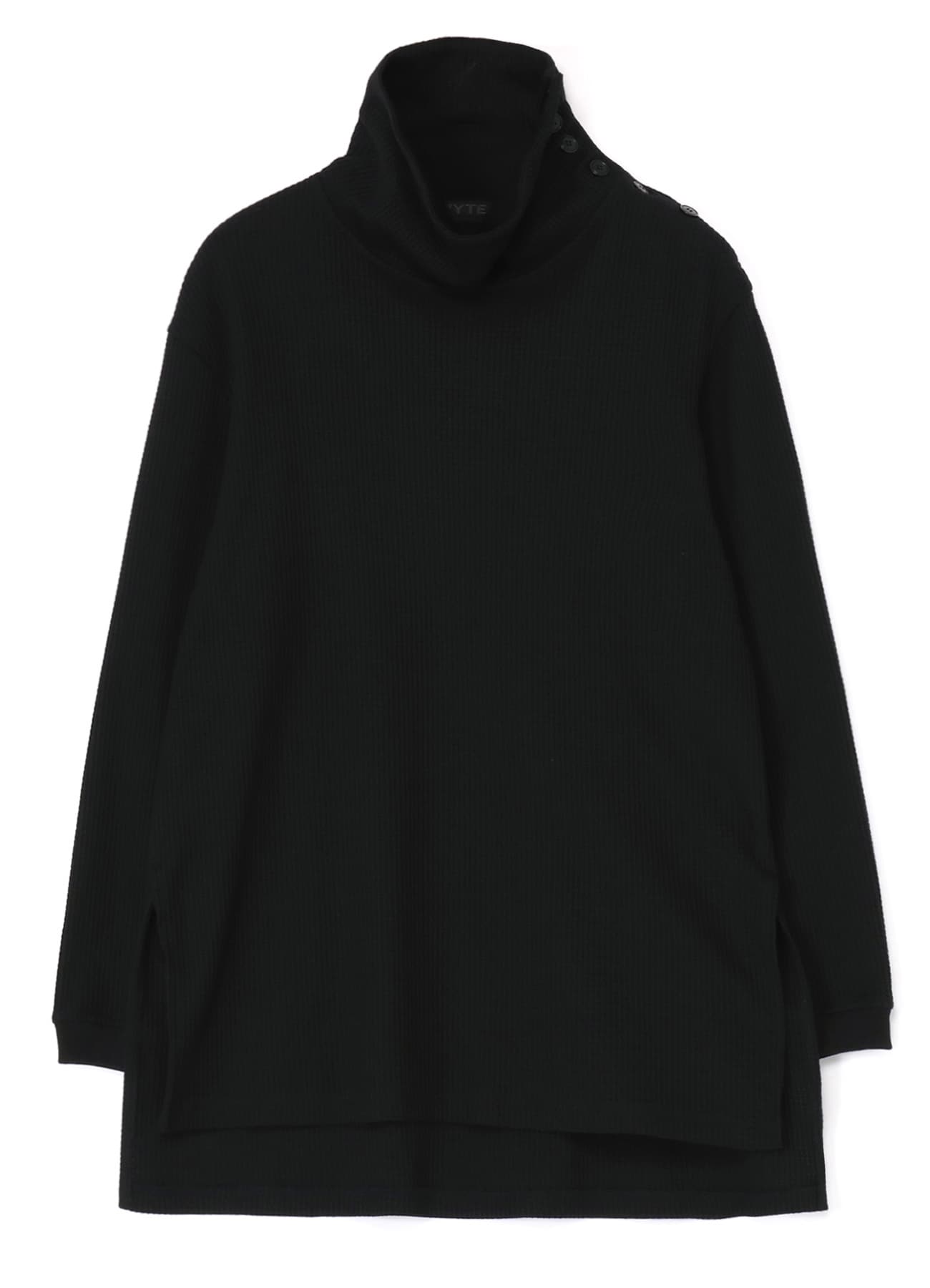 PE/COTTON WAFFLE-THERMAL HIGH NECK LONG SLEEVE T-SHIRT(M Black): S