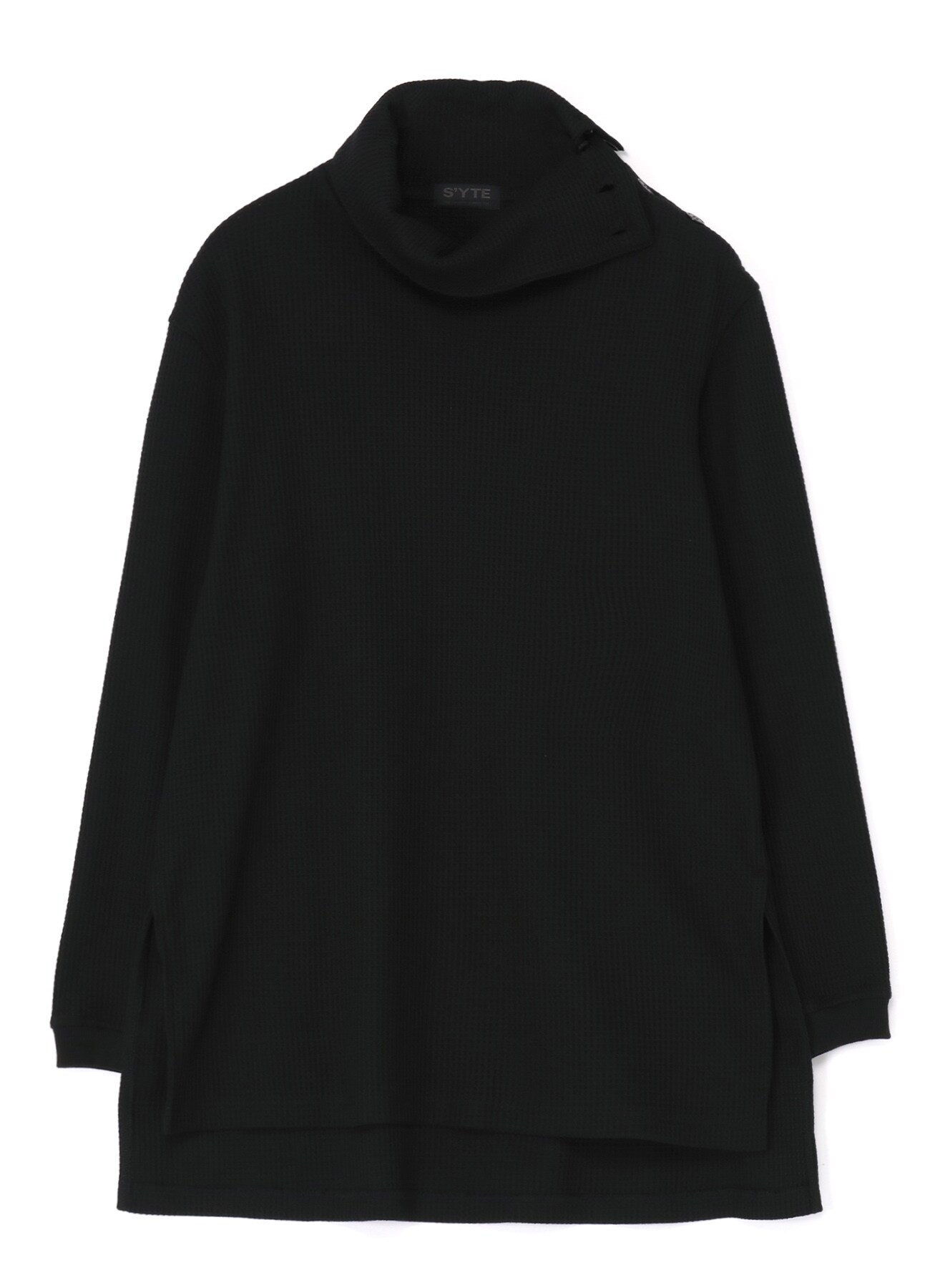 PE/COTTON WAFFLE-THERMAL HIGH NECK LONG SLEEVE T-SHIRT(M Black): S