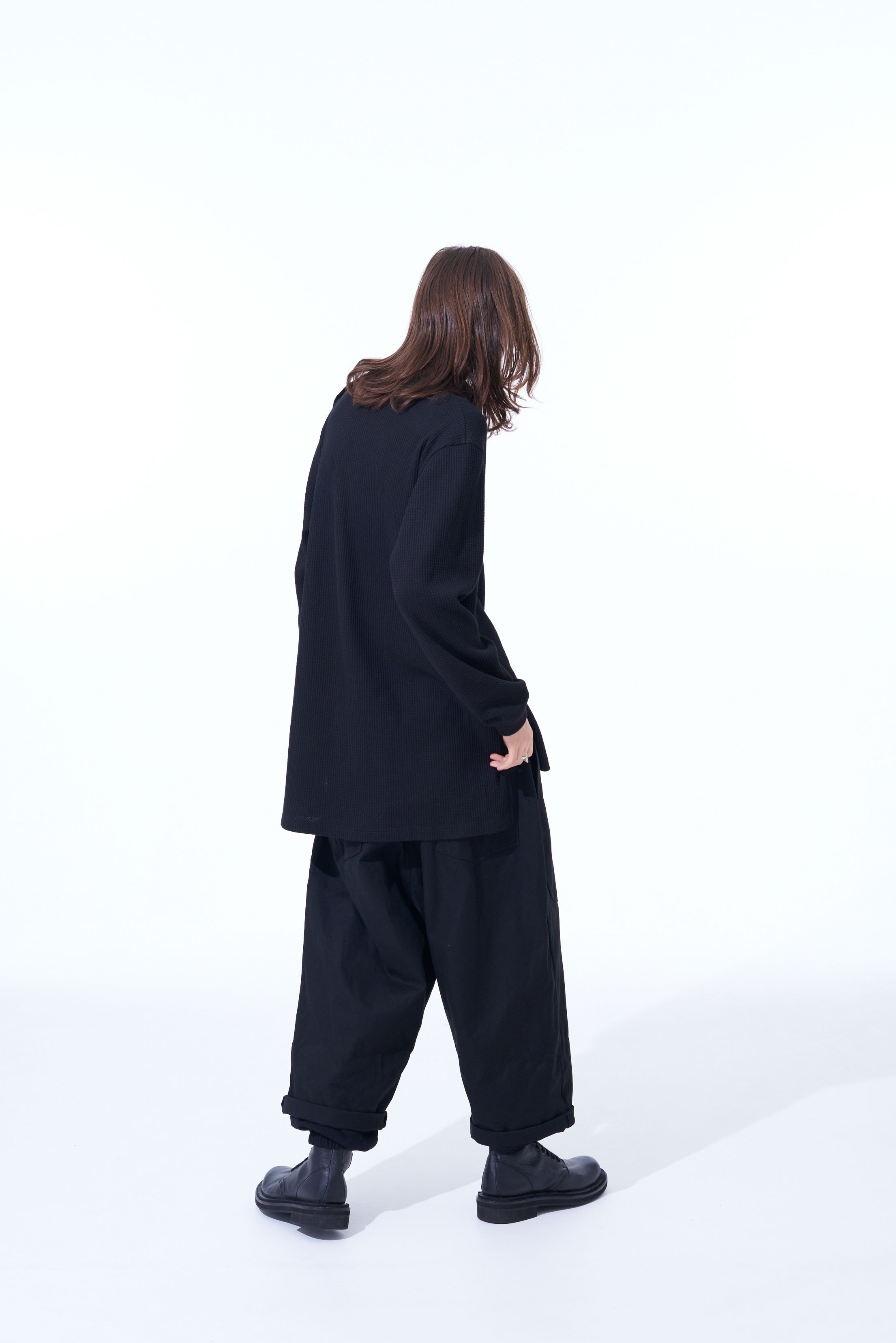 PE/COTTON WAFFLE-THERMAL HIGH NECK LONG SLEEVE T-SHIRT