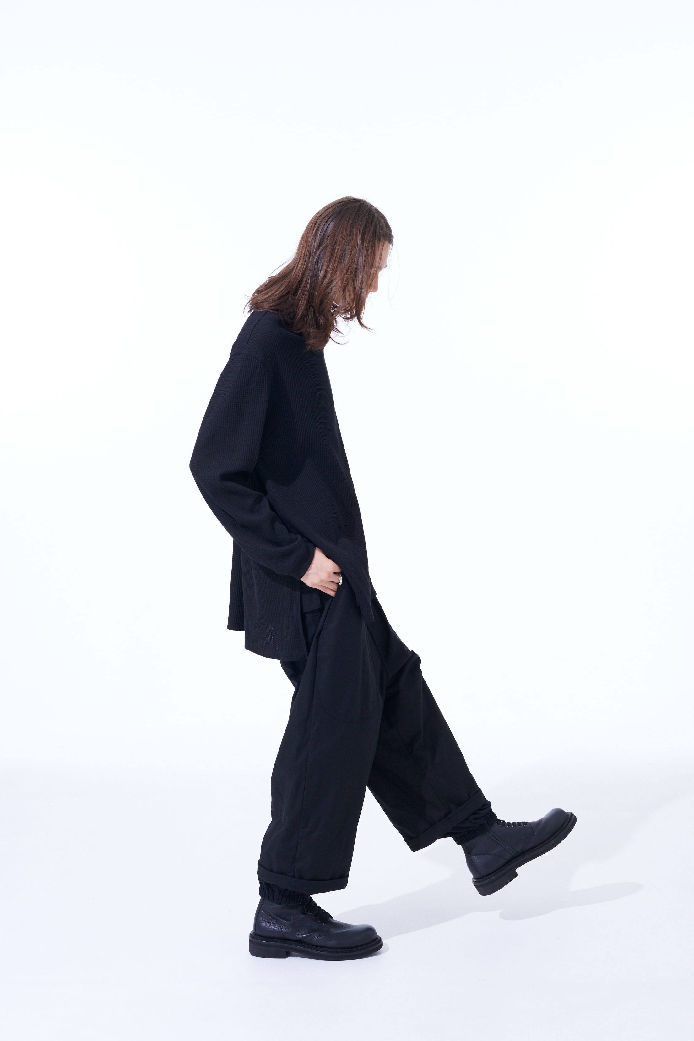 PE/COTTON WAFFLE-THERMAL HIGH NECK LONG SLEEVE T-SHIRT