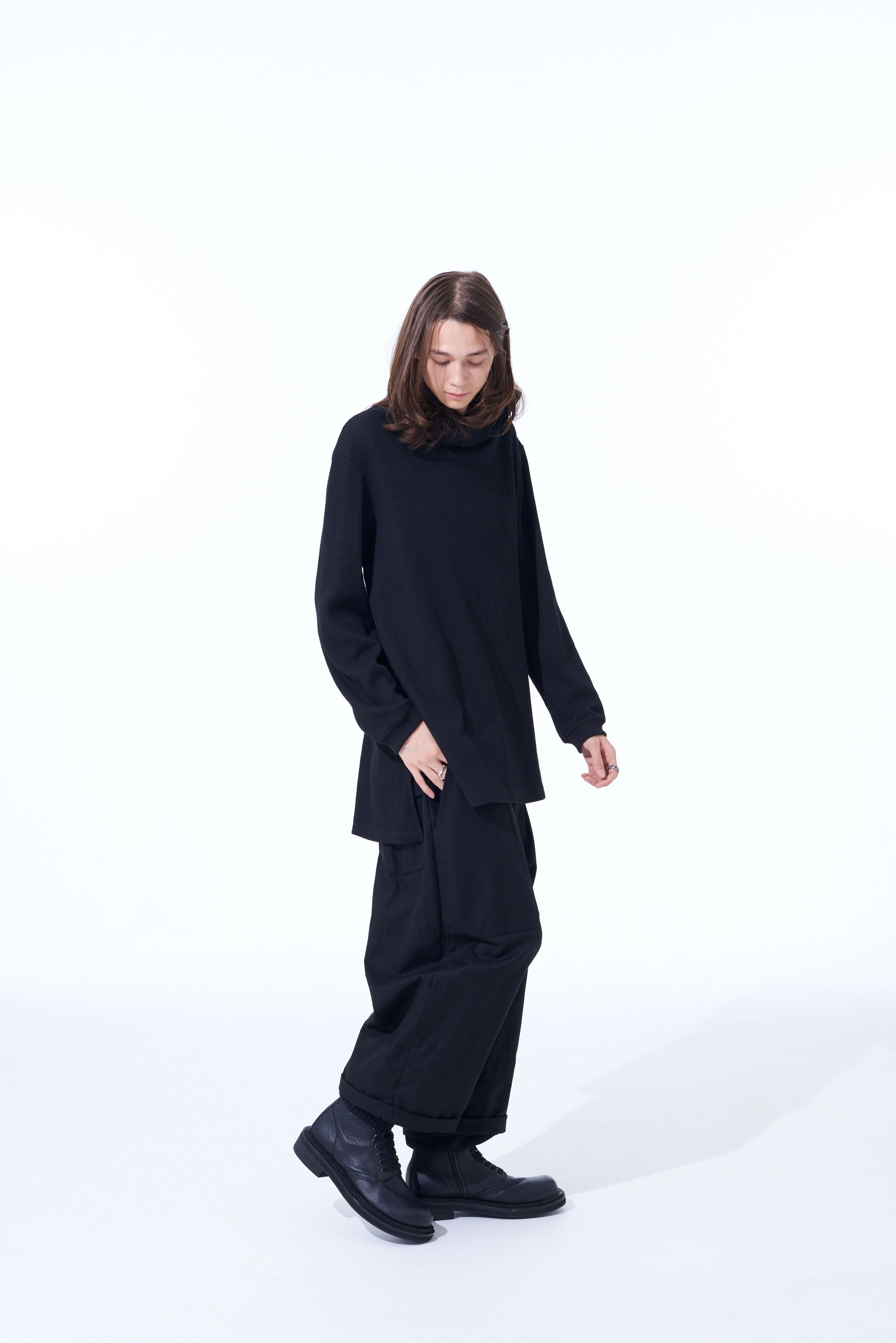 PE/COTTON WAFFLE-THERMAL HIGH NECK LONG SLEEVE T-SHIRT