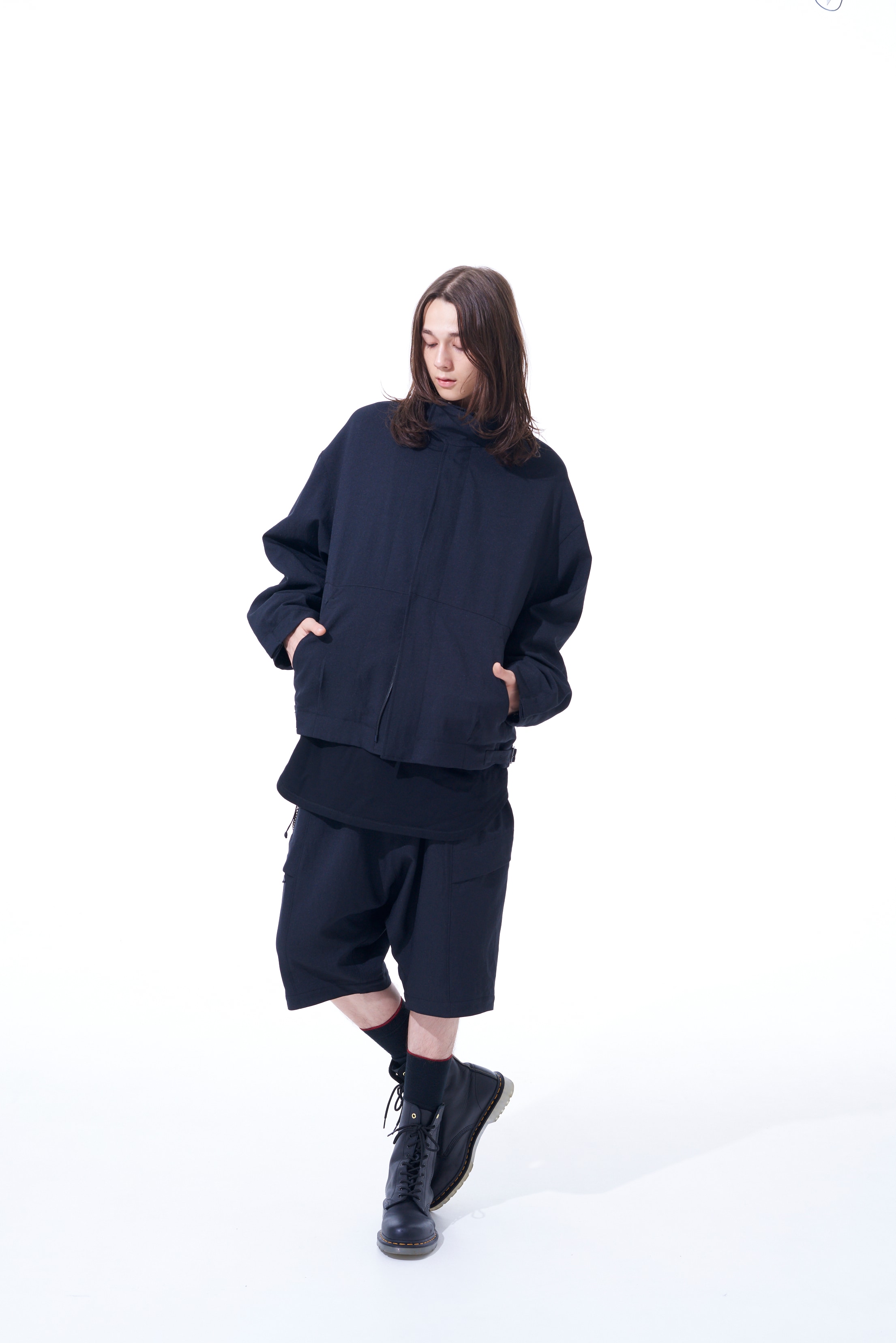 PE/STRETCH TWILL OVERSIZED STAND COLLAR BLOUSON WITH FUNCTIONAL LINING