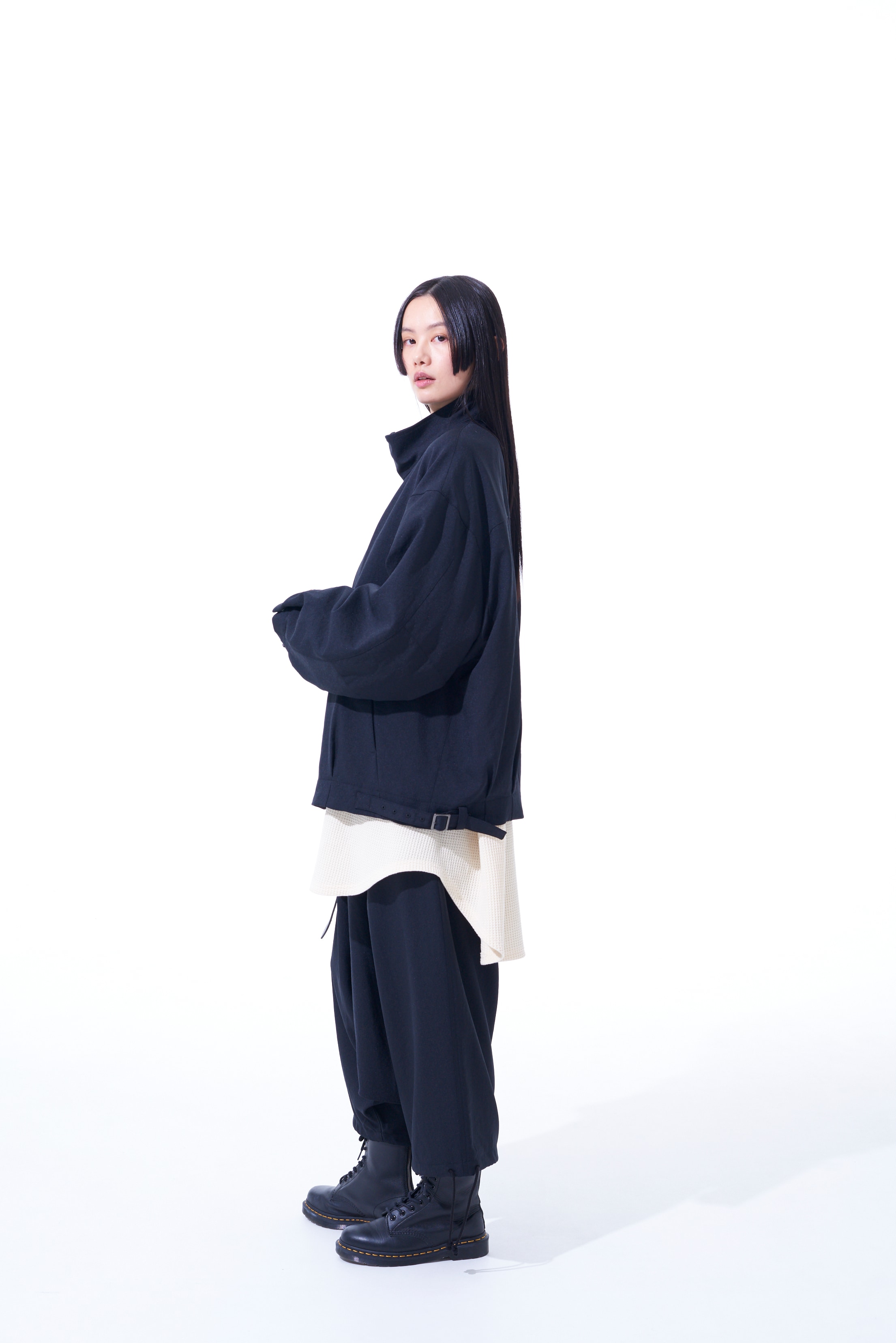 PE/STRETCH TWILL OVERSIZED STAND COLLAR BLOUSON WITH FUNCTIONAL ...
