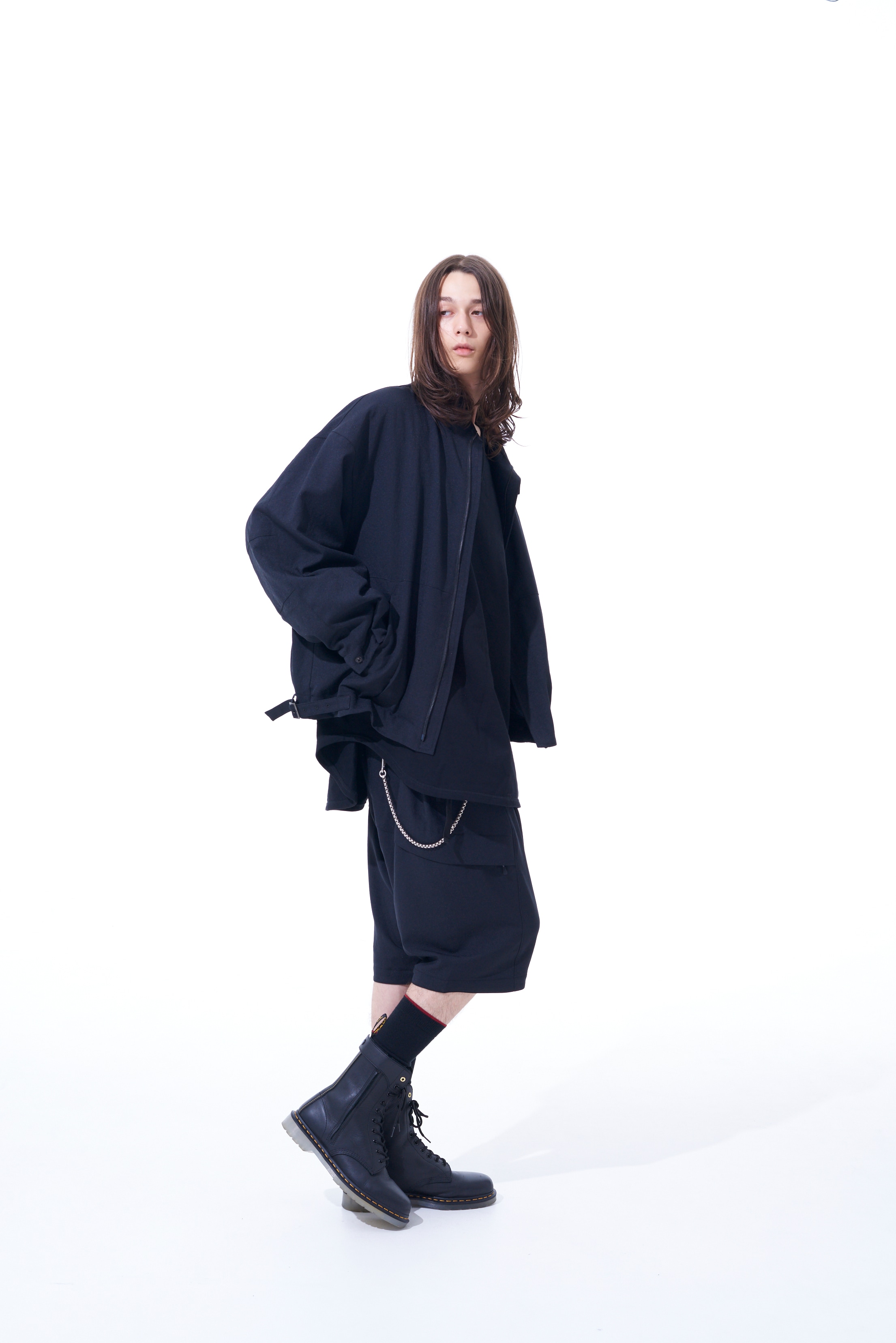 PE/STRETCH TWILL OVERSIZED STAND COLLAR BLOUSON WITH FUNCTIONAL 