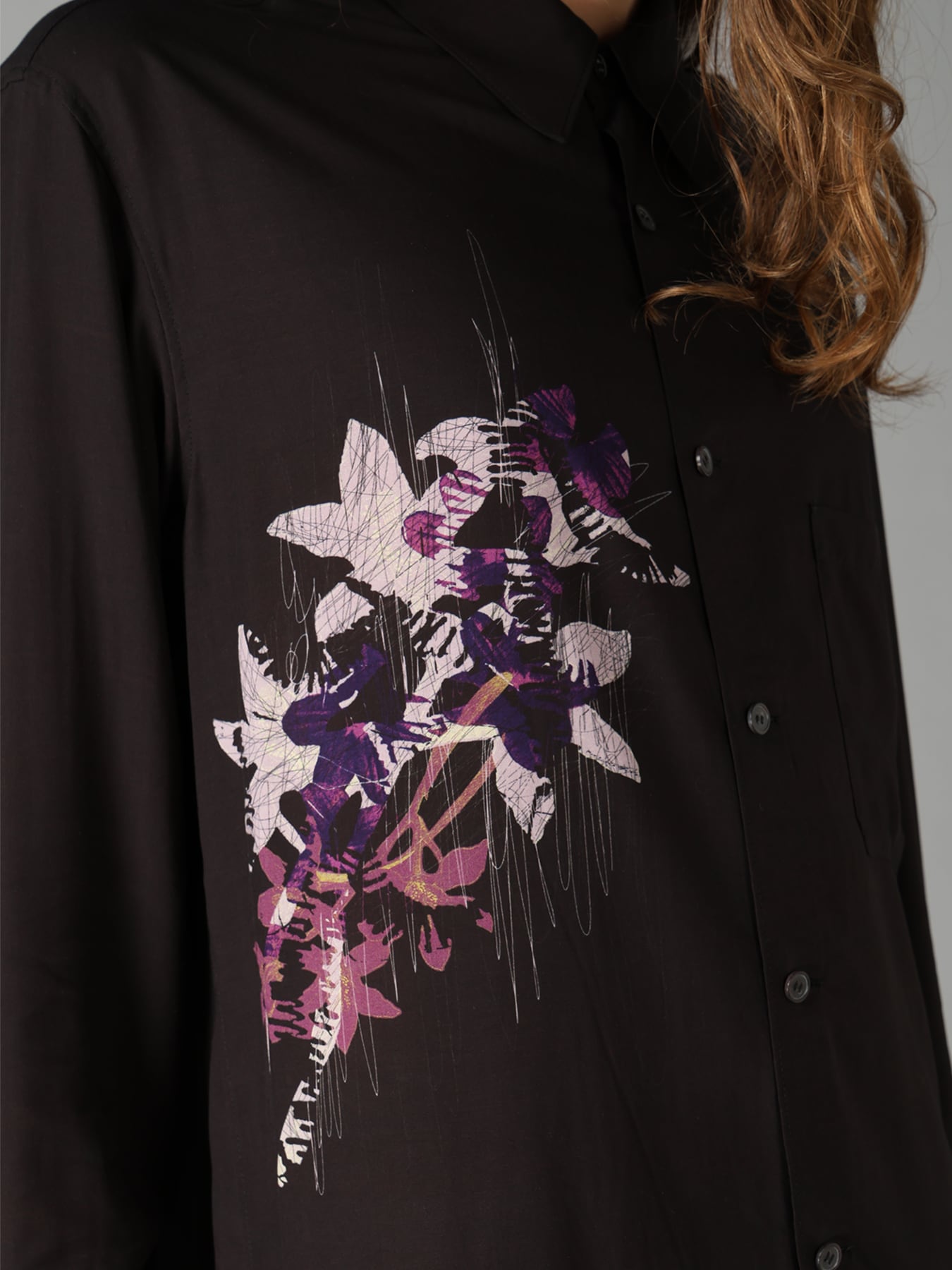 SKETCH PANSY PRINT RAYON REGULAR SHIRT