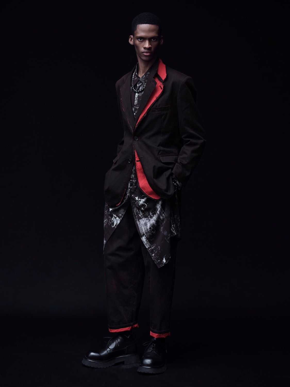 WITHERED BRANCH PRINT RAYON LONG REGULAR SHIRT