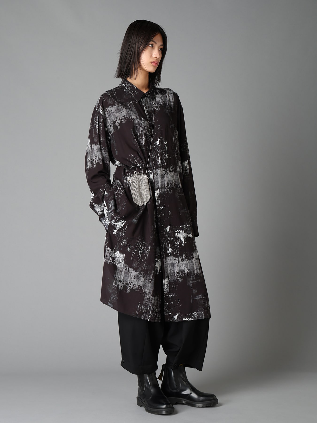 WITHERED BRANCH PRINT RAYON LONG REGULAR SHIRT