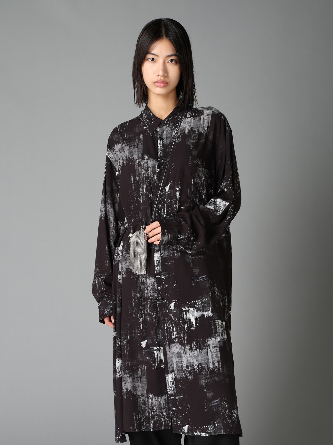 WITHERED BRANCH PRINT RAYON LONG REGULAR SHIRT