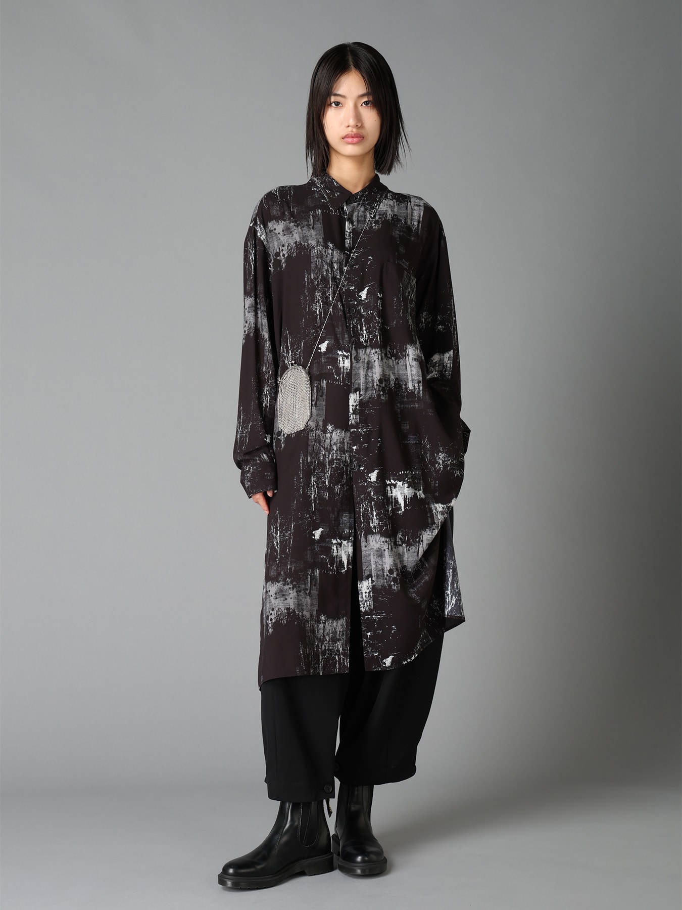 WITHERED BRANCH PRINT RAYON LONG REGULAR SHIRT