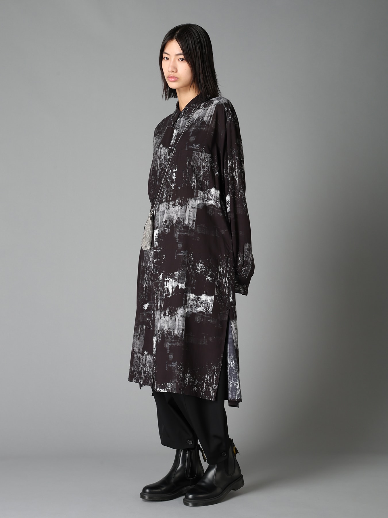 WITHERED BRANCH PRINT RAYON LONG REGULAR SHIRT