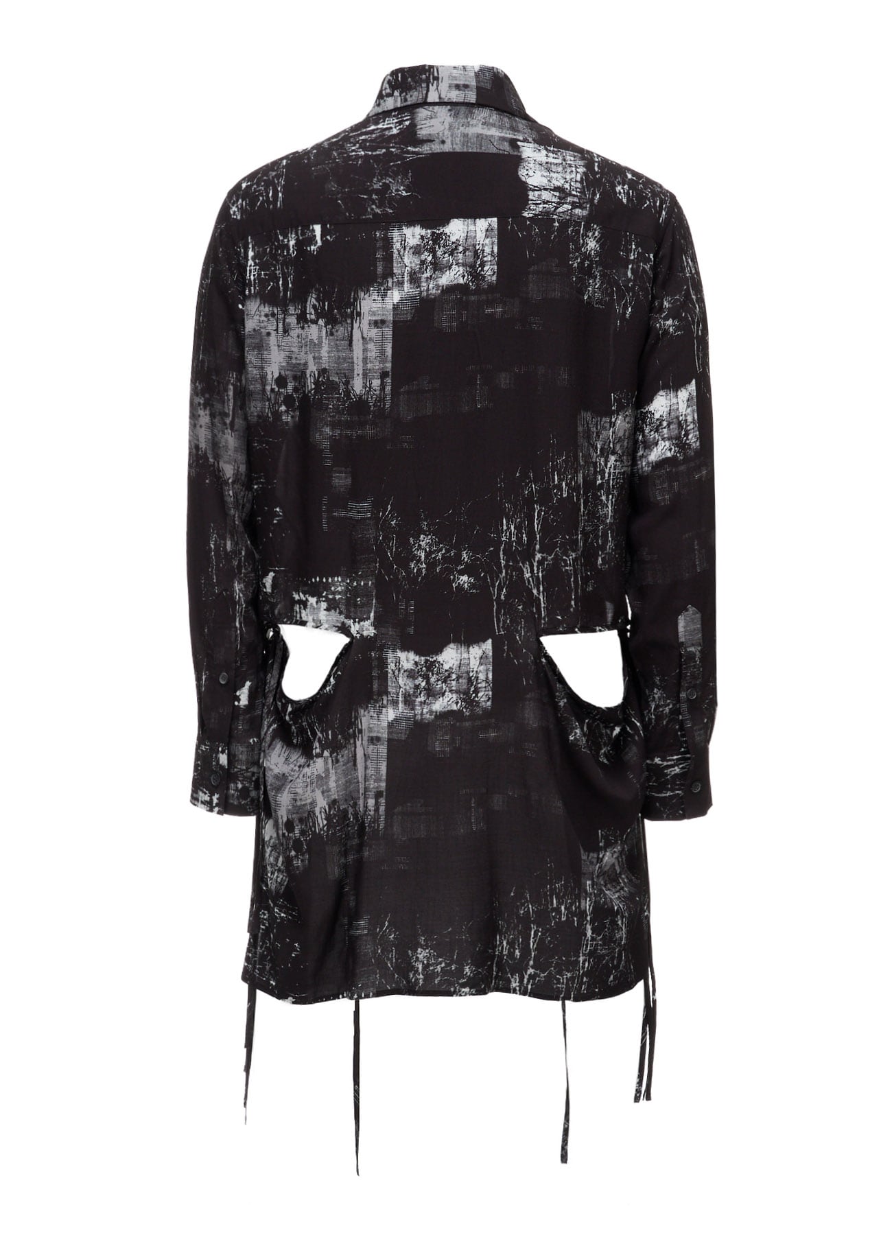 WITHERED BRANCH PRINT RAYON SIDE SLIT SHIRT