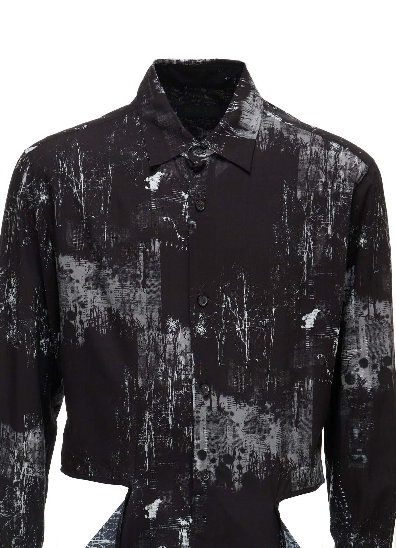 WITHERED BRANCH PRINT RAYON SIDE SLIT SHIRT