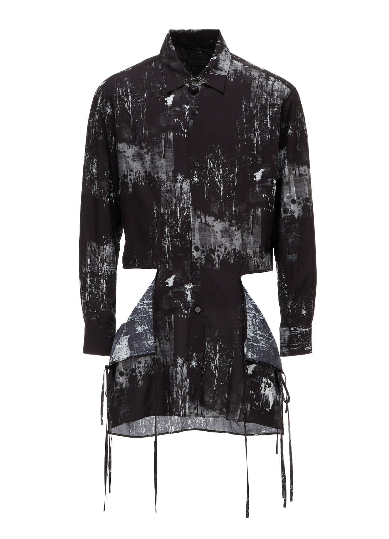 WITHERED BRANCH PRINT RAYON SIDE SLIT SHIRT
