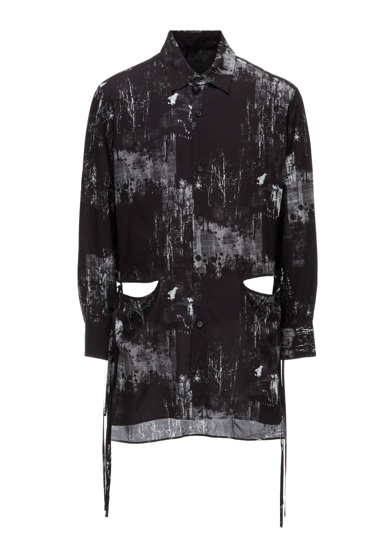 WITHERED BRANCH PRINT RAYON SIDE SLIT SHIRT