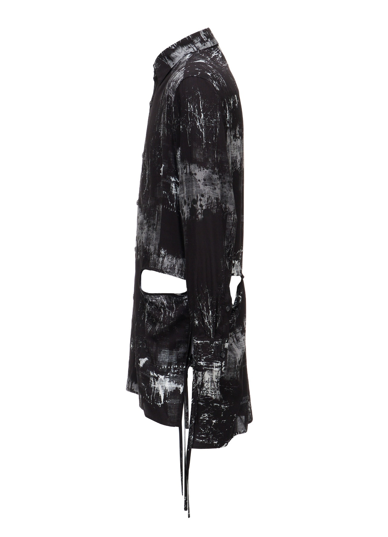 WITHERED BRANCH PRINT RAYON SIDE SLIT SHIRT
