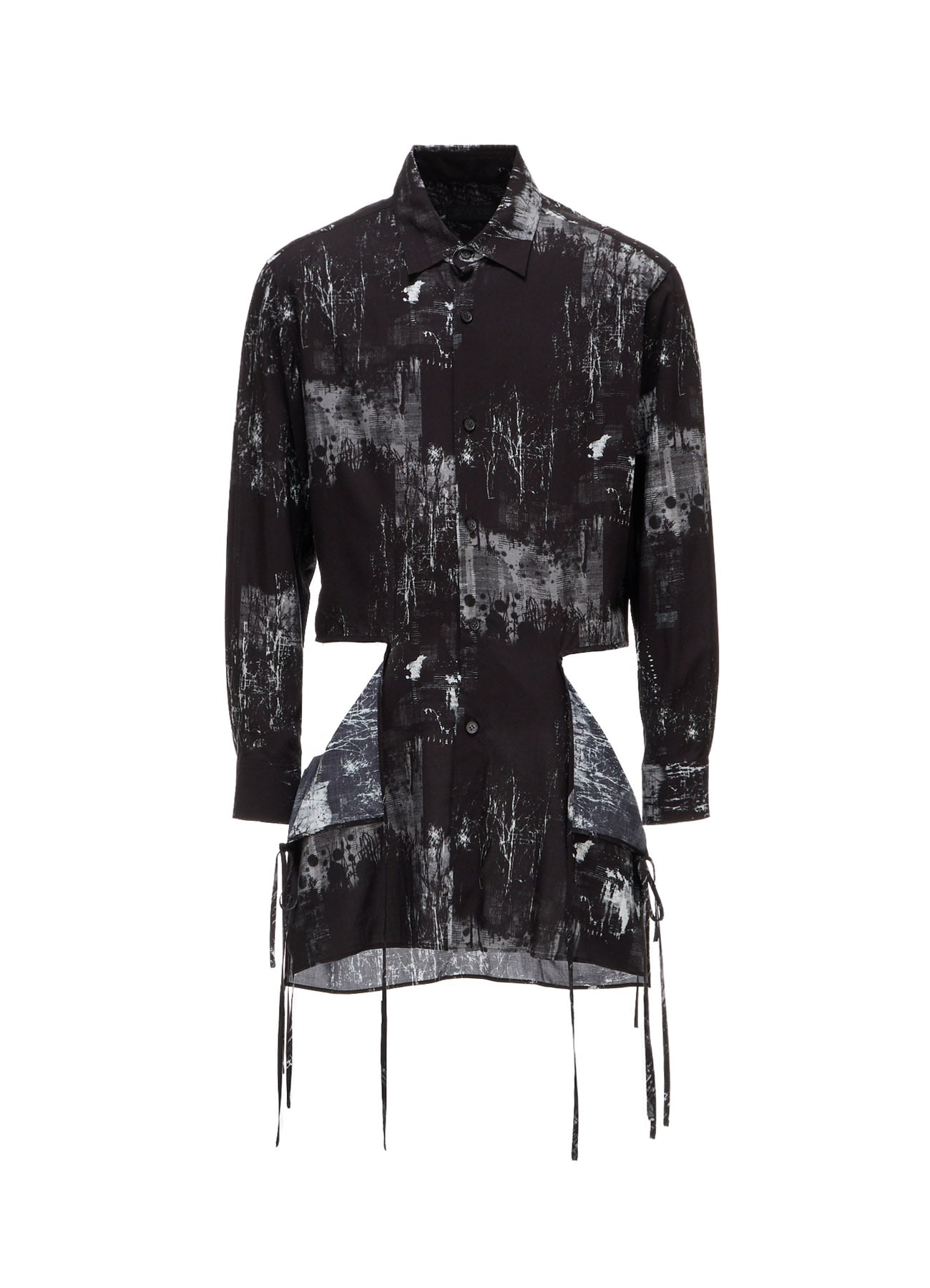 WITHERED BRANCH PRINT RAYON SIDE SLIT SHIRT