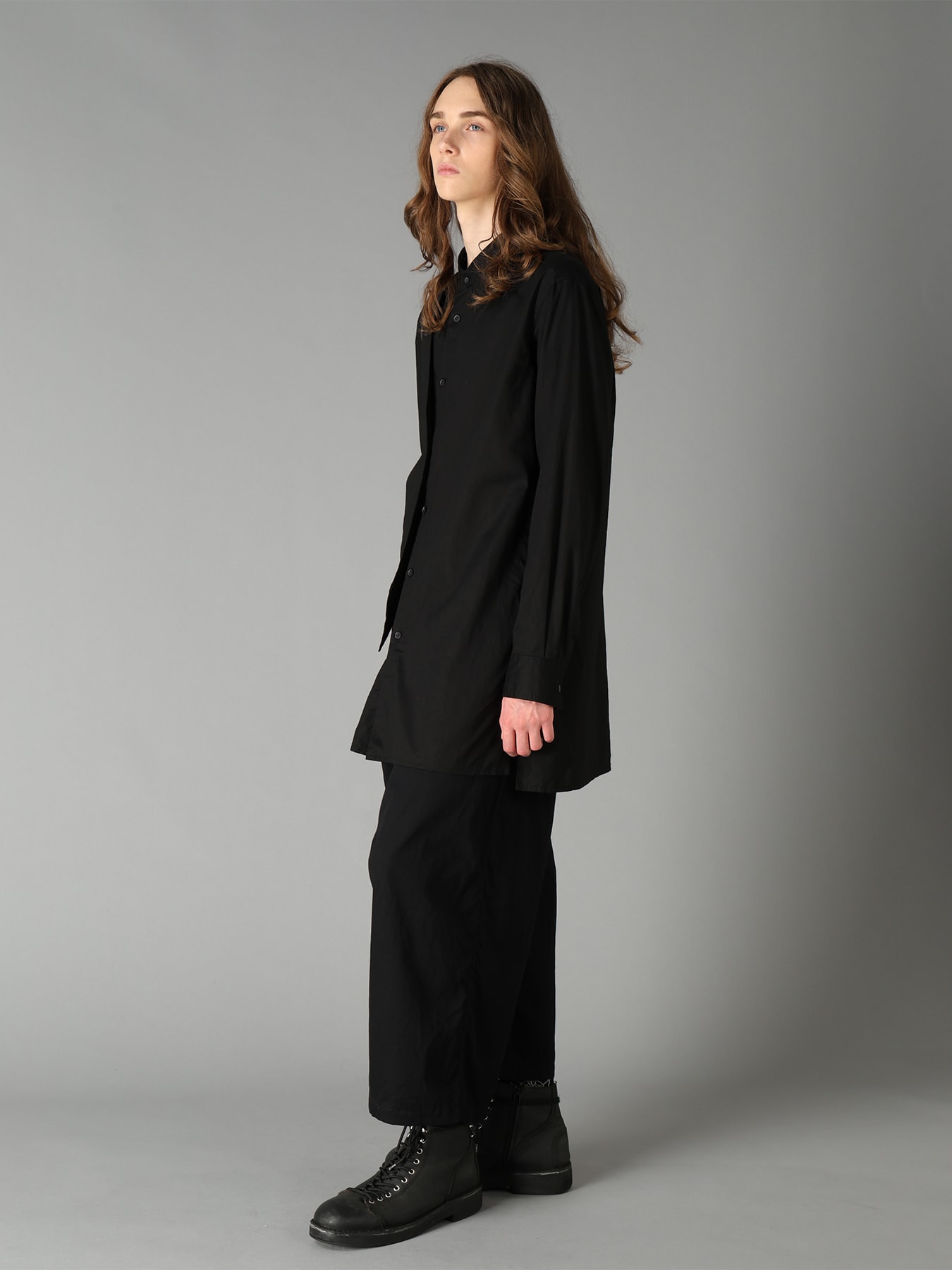 COTTON TWILL VEST-FRONT COLLARLESS SHIRT