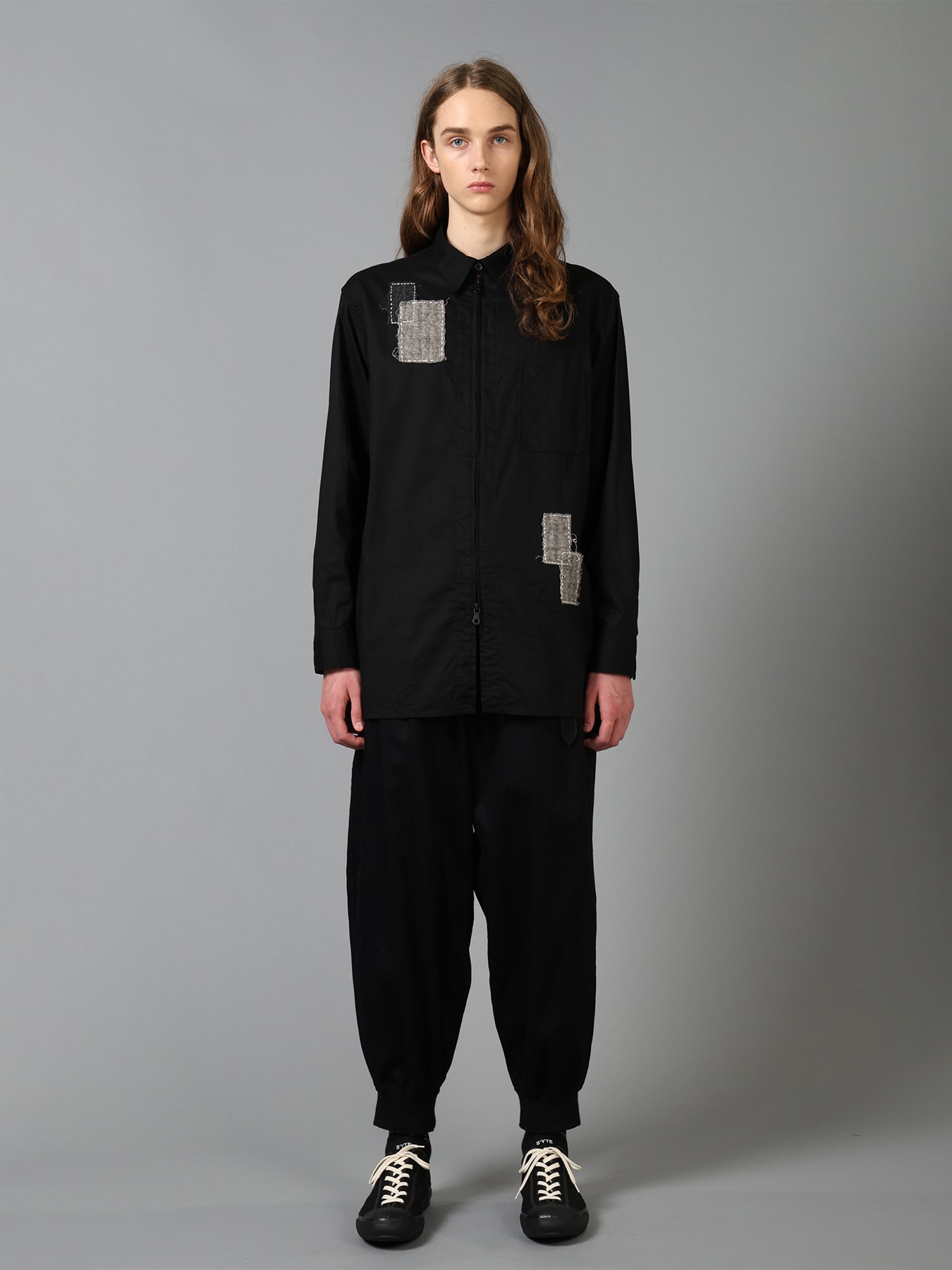 COTTON TWILL PATCHWORK ZIP-UP REGULAR SHIRT