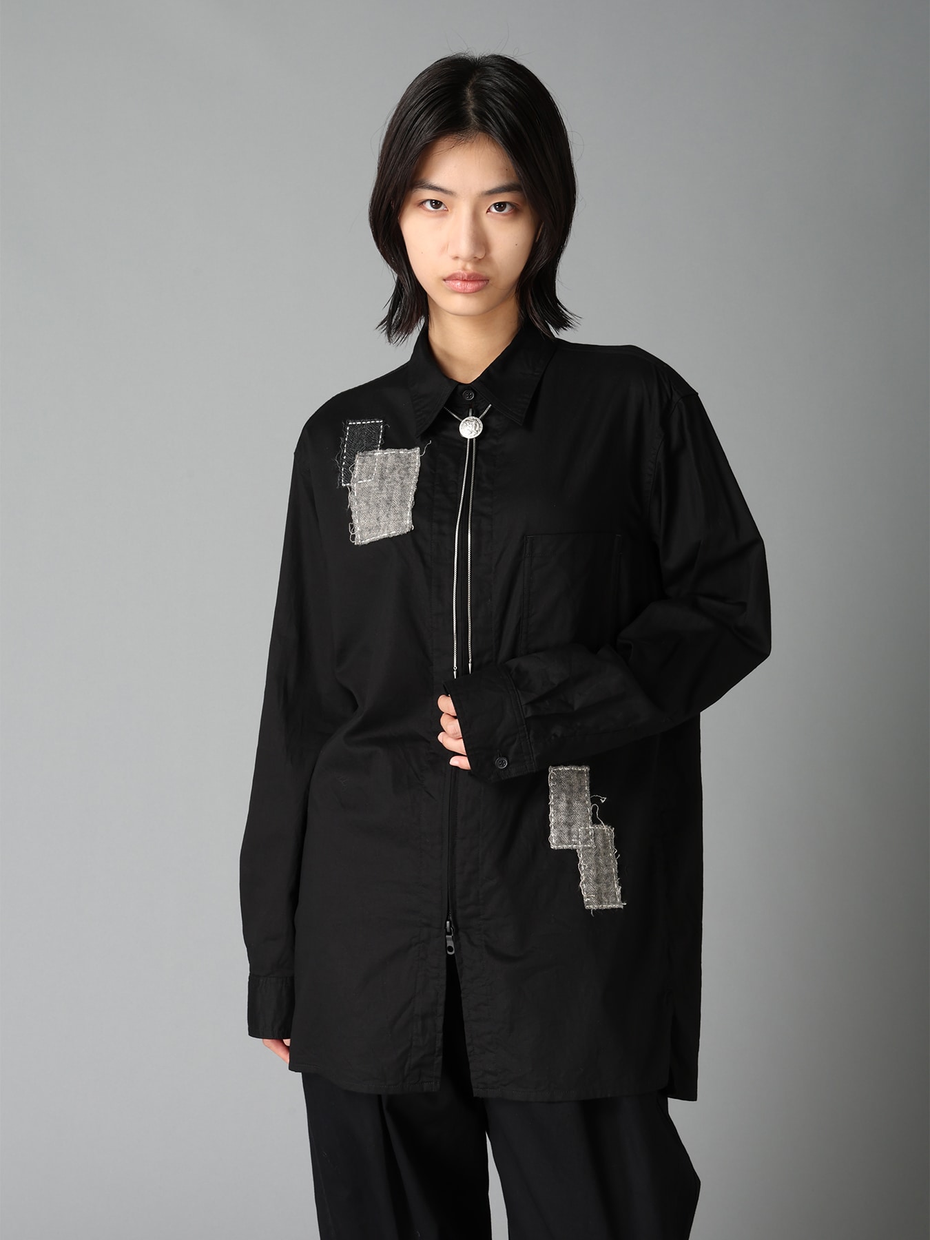 COTTON TWILL PATCHWORK ZIP-UP REGULAR SHIRT