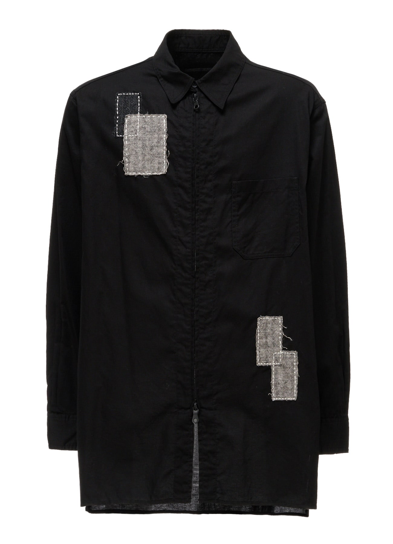 COTTON TWILL PATCHWORK ZIP-UP REGULAR SHIRT
