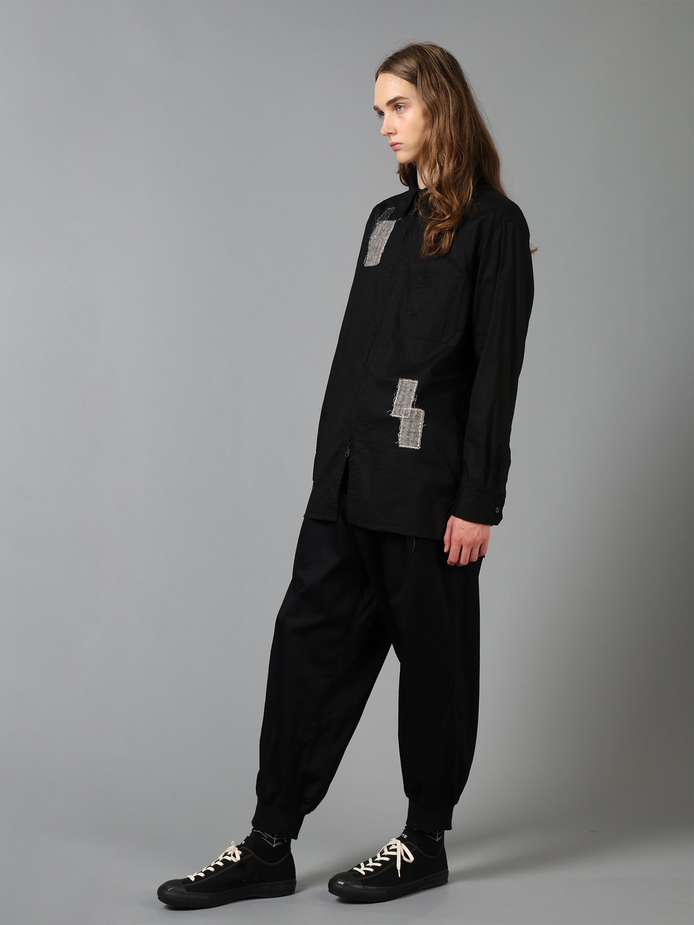COTTON TWILL PATCHWORK ZIP-UP REGULAR SHIRT