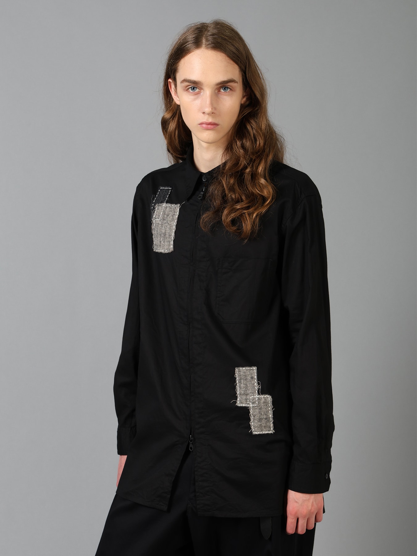 COTTON TWILL PATCHWORK ZIP-UP REGULAR SHIRT
