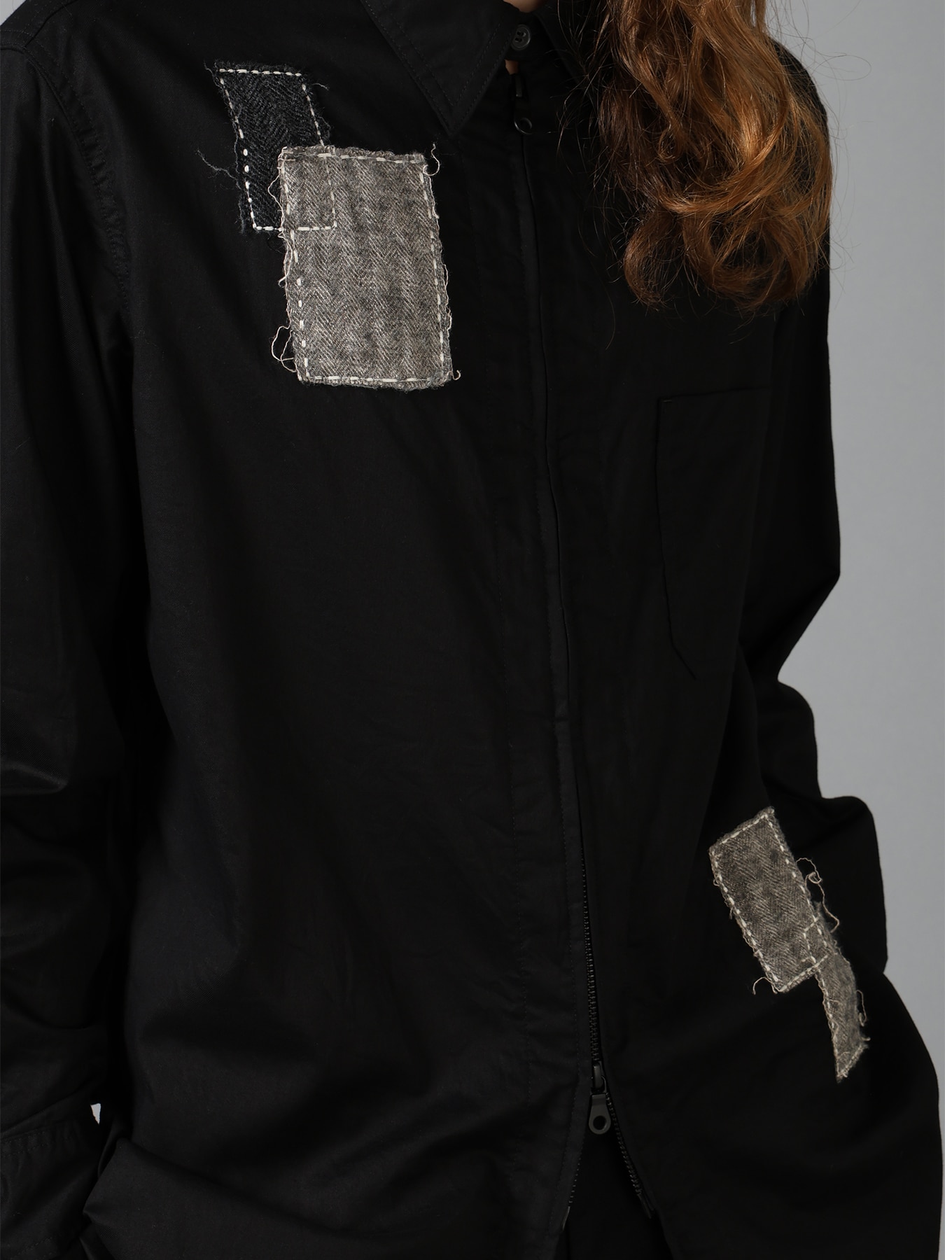 COTTON TWILL PATCHWORK ZIP-UP REGULAR SHIRT