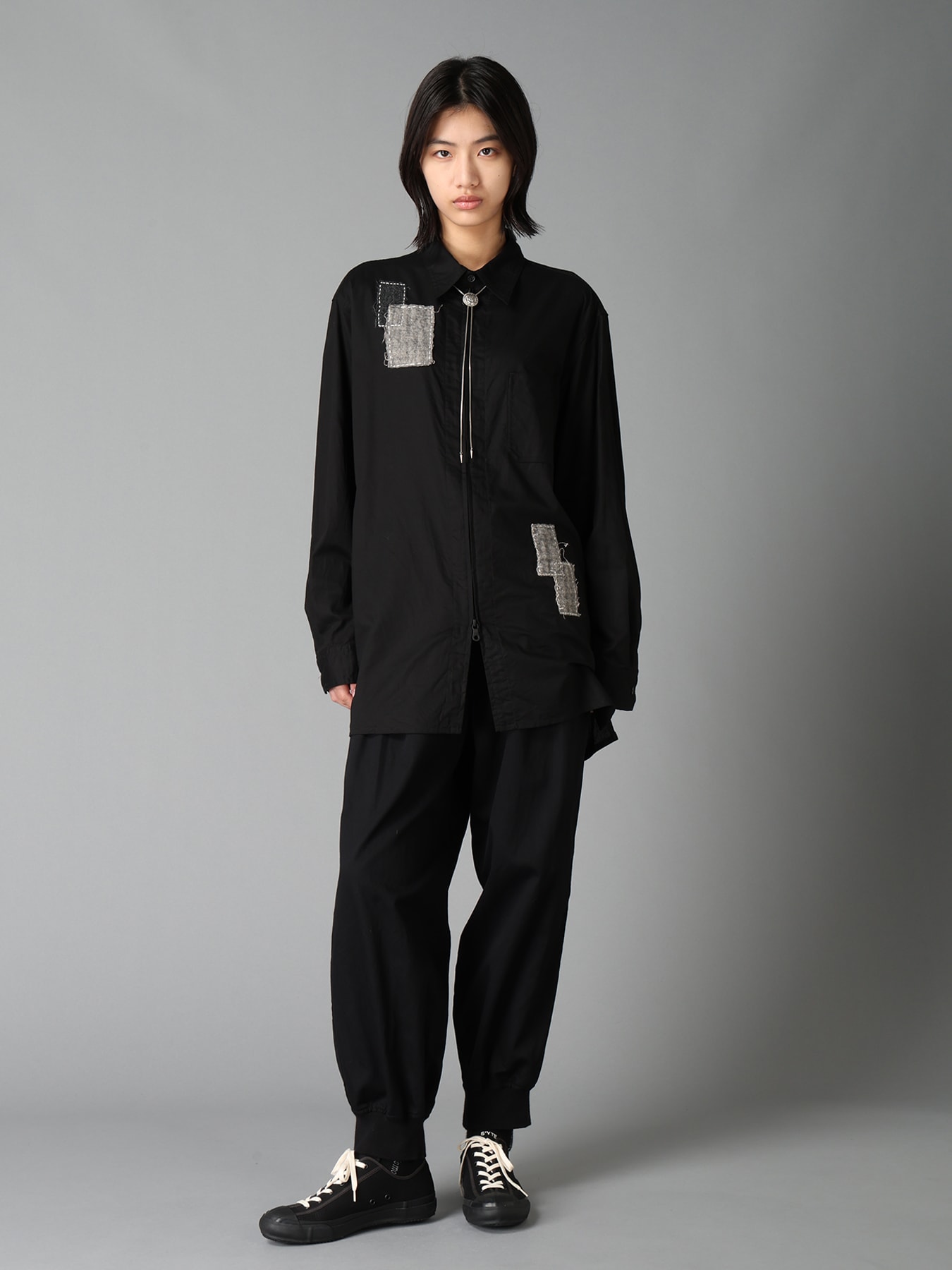 COTTON TWILL PATCHWORK ZIP-UP REGULAR SHIRT