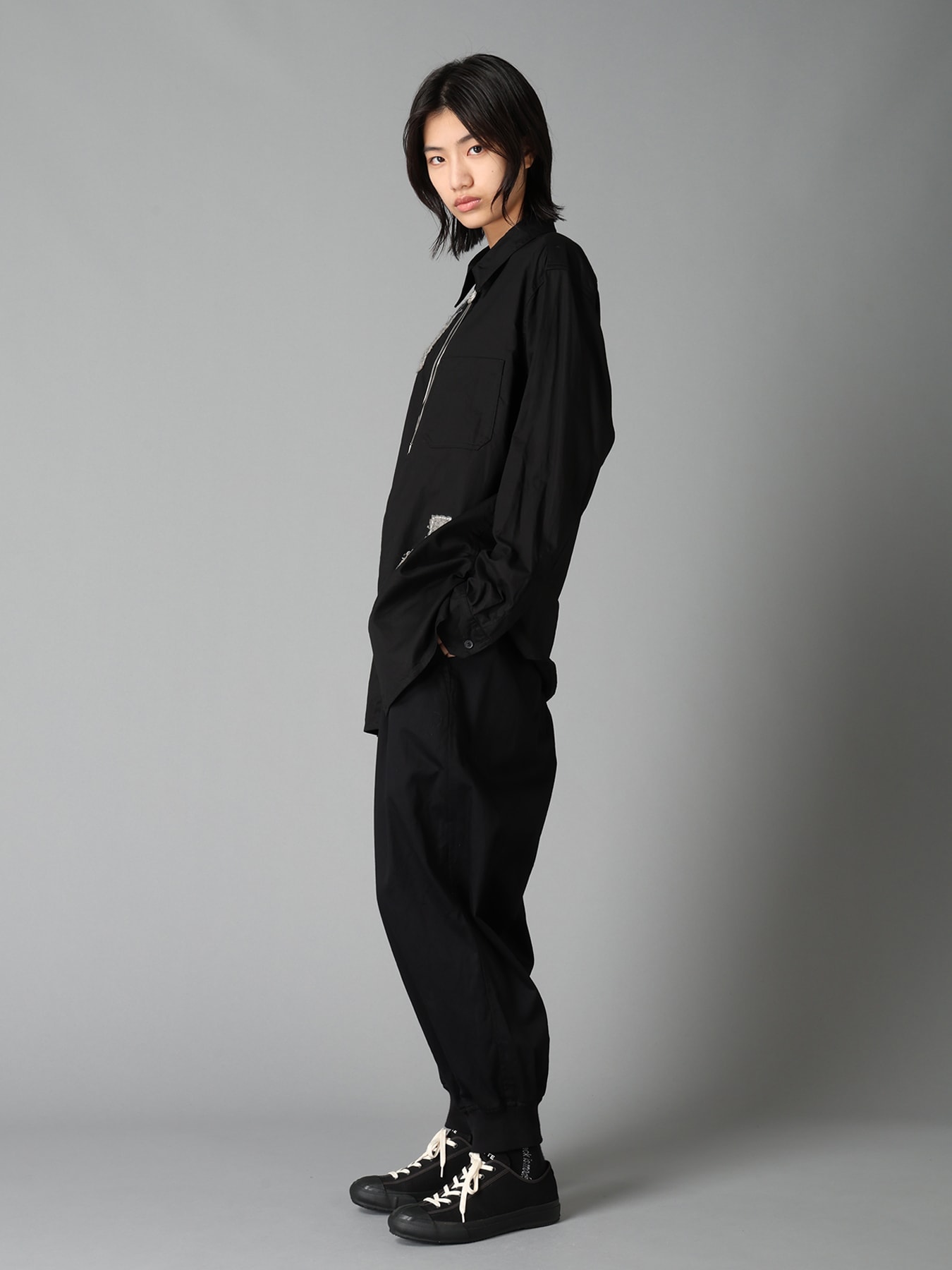 COTTON TWILL PATCHWORK ZIP-UP REGULAR SHIRT