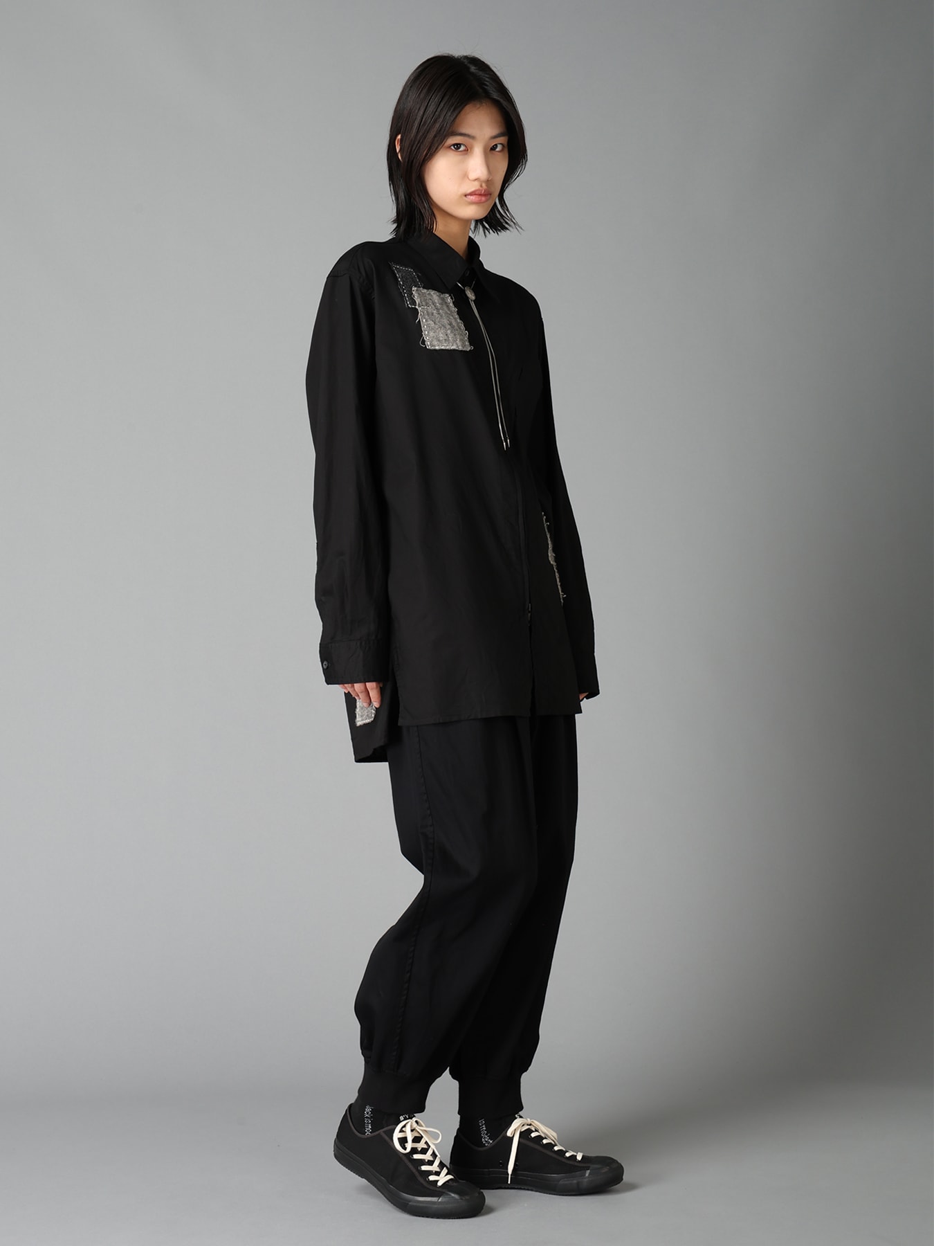 COTTON TWILL PATCHWORK ZIP-UP REGULAR SHIRT