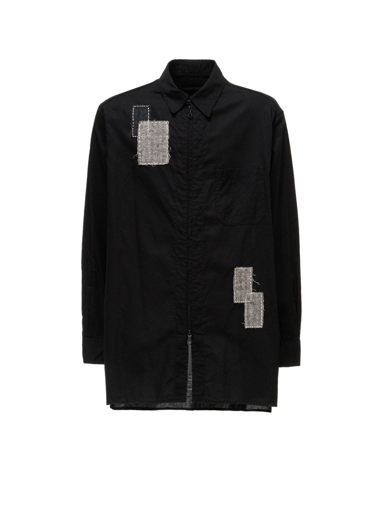 COTTON TWILL PATCHWORK ZIP-UP REGULAR SHIRT