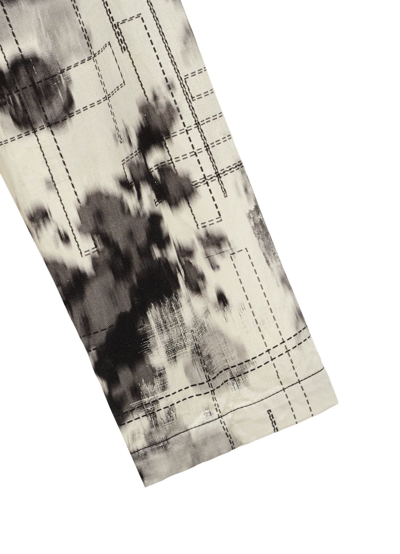 INK-WASH PRINTED LONG SHIRT WITH DECORATIVE STITCH DETAILING