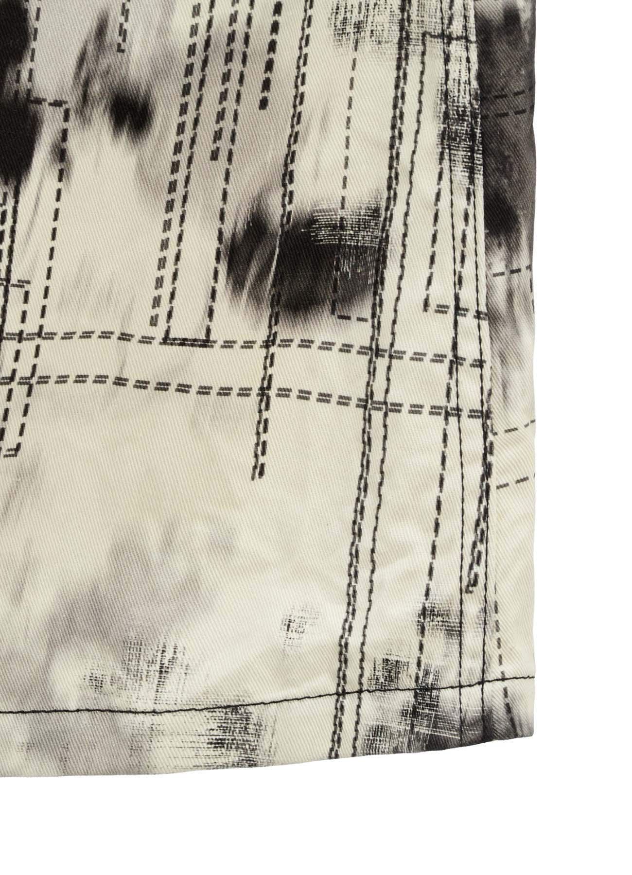 INK-WASH PRINTED LONG SHIRT WITH DECORATIVE STITCH DETAILING